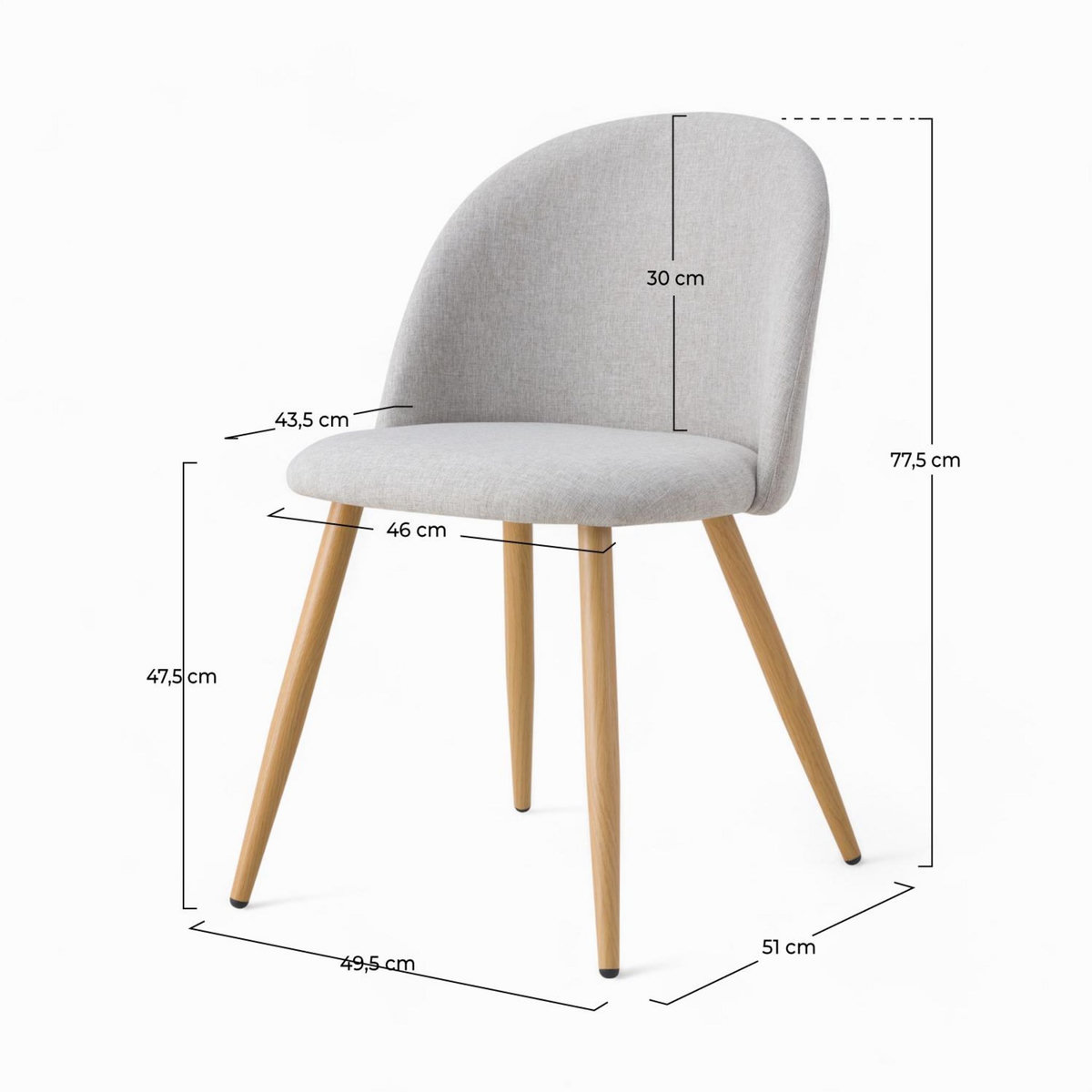 Rendez vous déco Lot de 2 chaises en tissu bleu et pieds en métal effet bois - Cozy