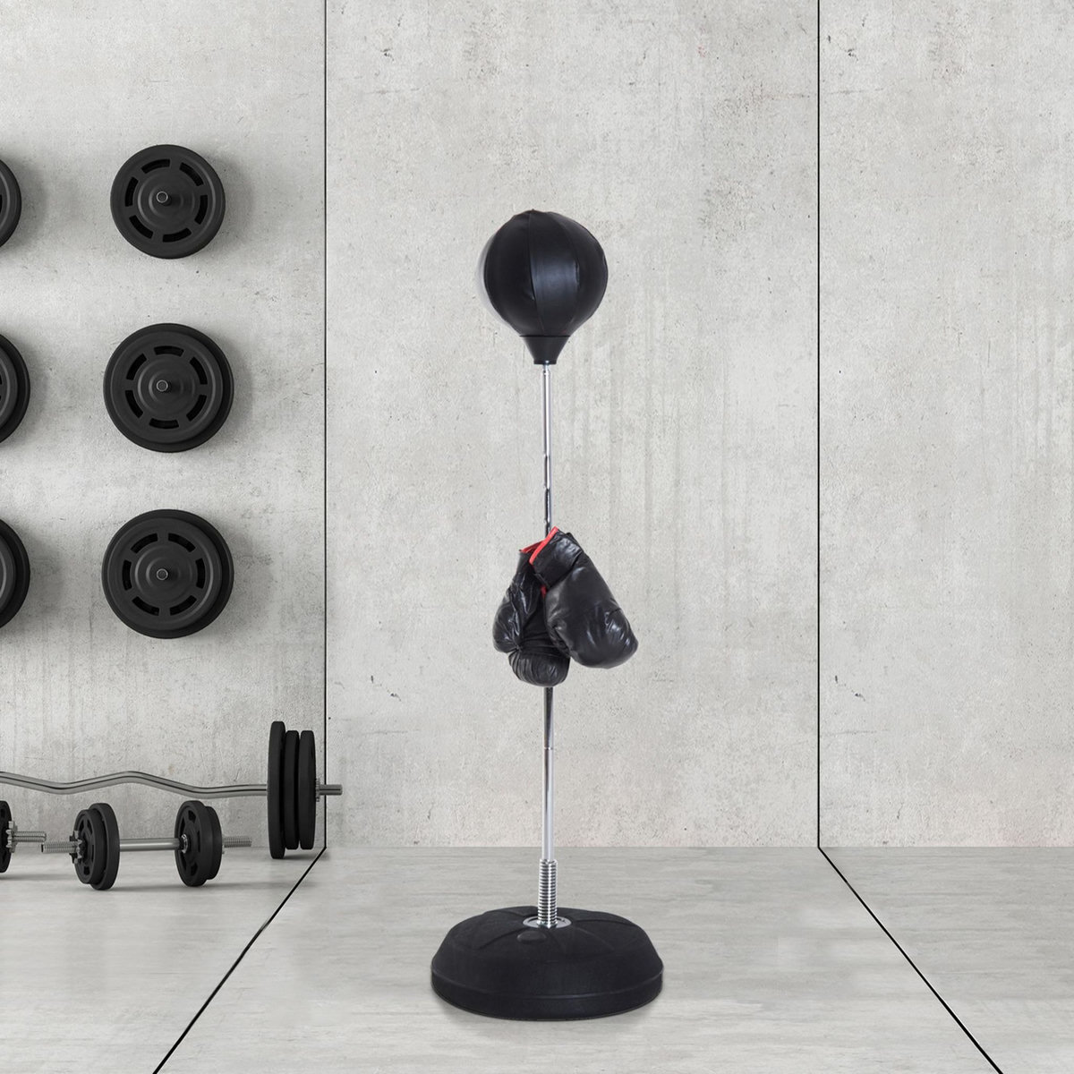 HOMCOM Punching ball sur pied réglable en hauteur 126-144 cm avec gants, pompe et base de lestage noir