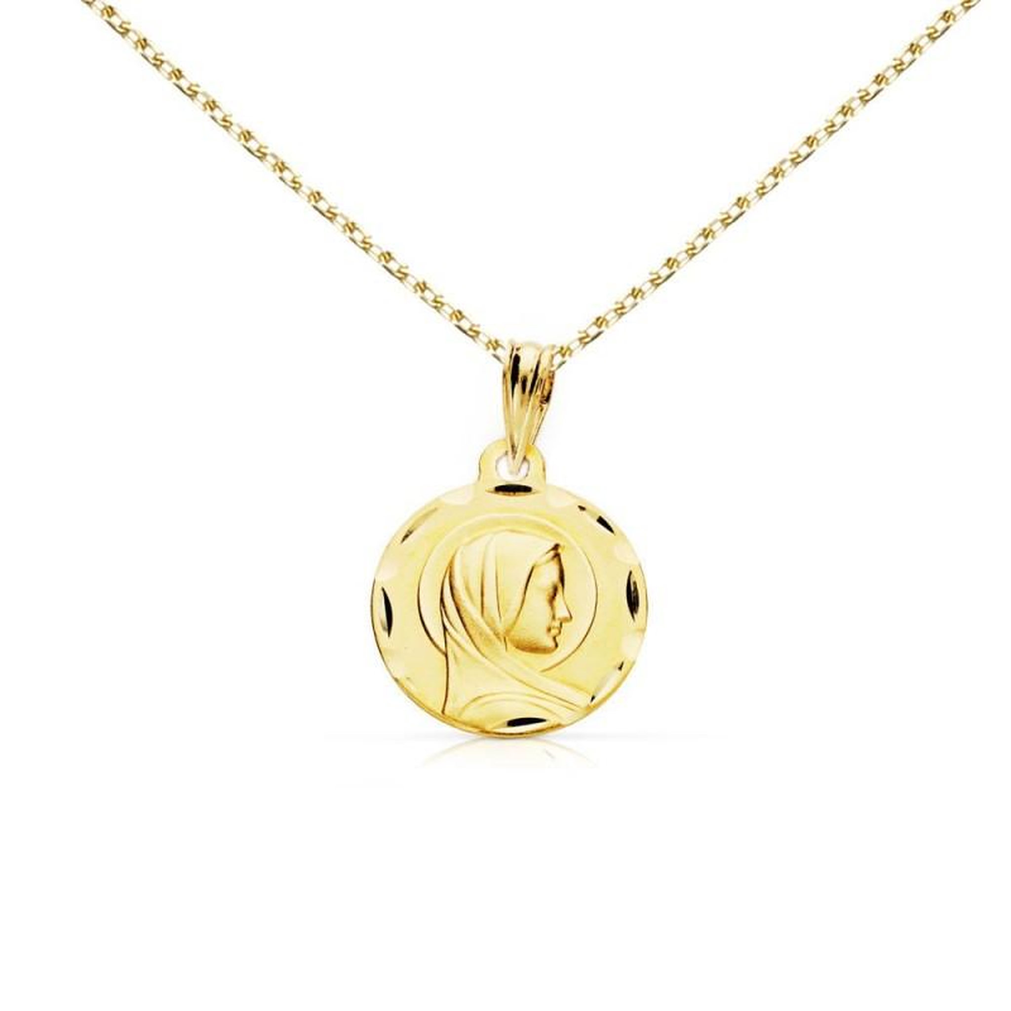 L'ATELIER D'AZUR Collier - Médaille Vierge Marie Or Jaune - Chaîne Dorée - Gravure Offerte