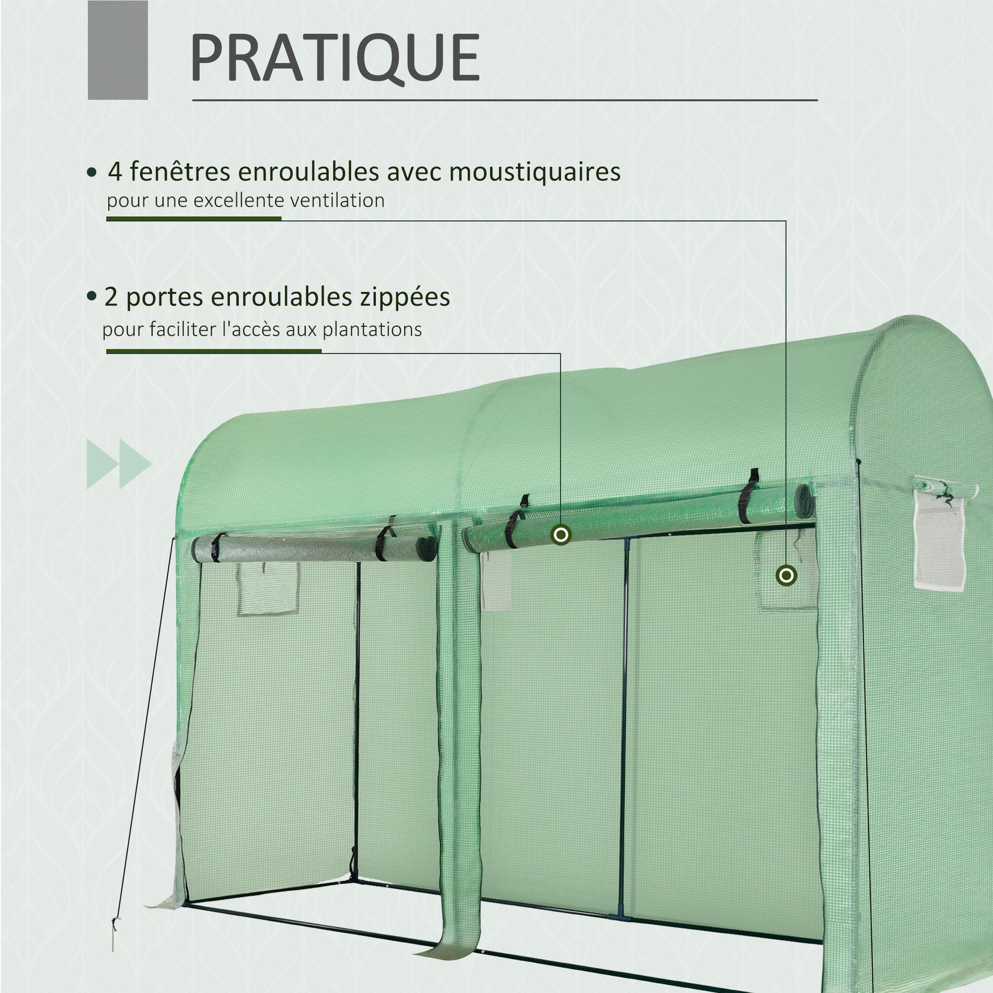 Voir la diapositive 5 : OUTSUNNY Serre de jardin serre à tomates dim. 3 x 1 x 2 m 2 portes 4 fenêtres acier pe haute densité vert
