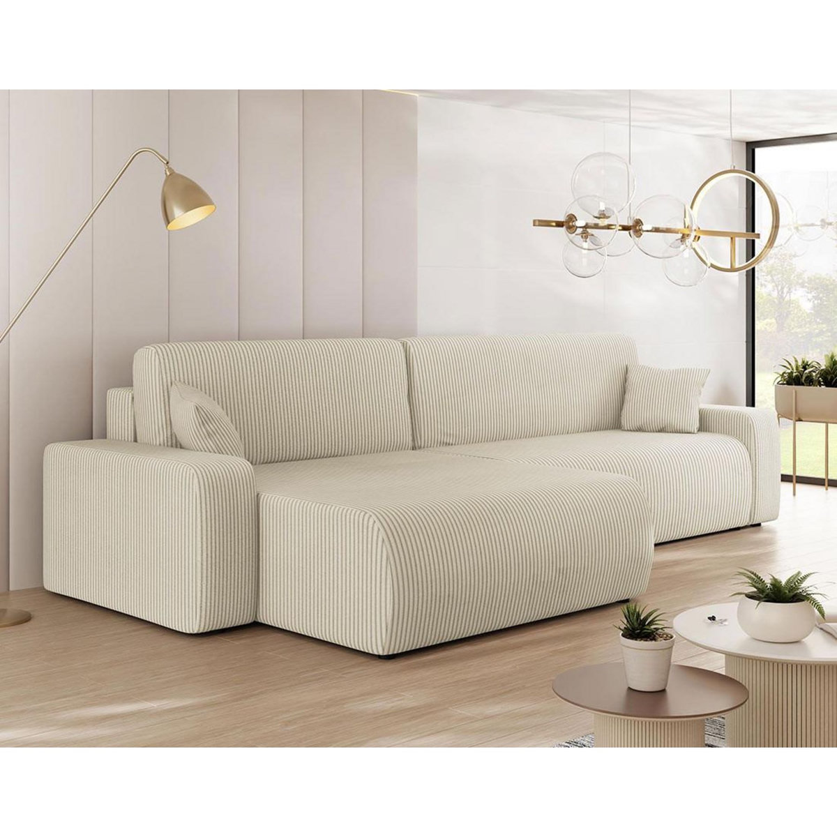 BEST MOBILIER Artemisa - canapé d'angle réversible 5 places convertible avec coffre en velours côtelé