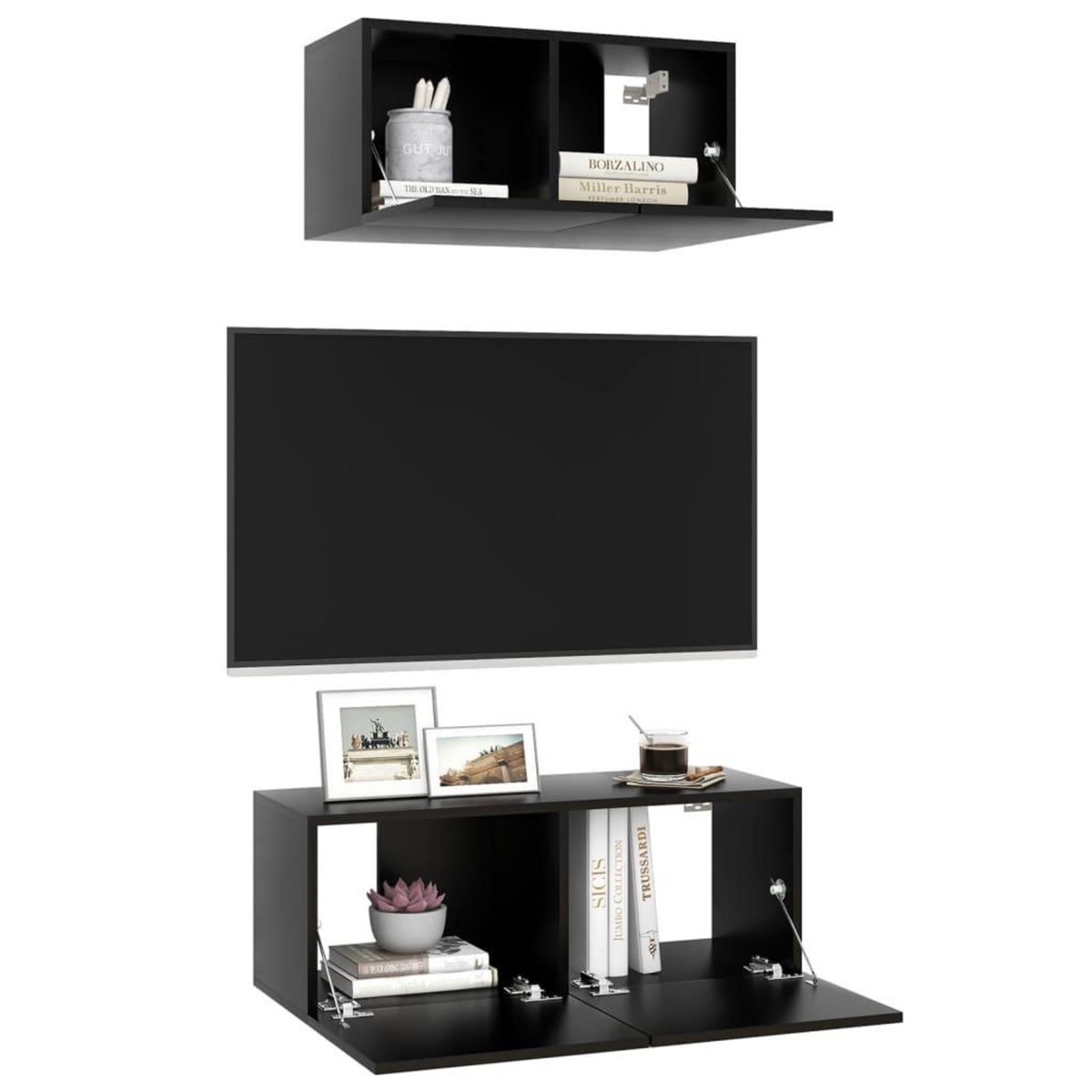 VIDAXL Ensemble de meuble TV 2 pcs Noir Bois d'ingenierie