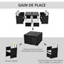 Voir la diapositive 6 : OUTSUNNY Ensemble salon de jardin encastrable 8 personnes 9 pièces résine tressée 4 fils imitation rotin noir coussins déhoussables crème