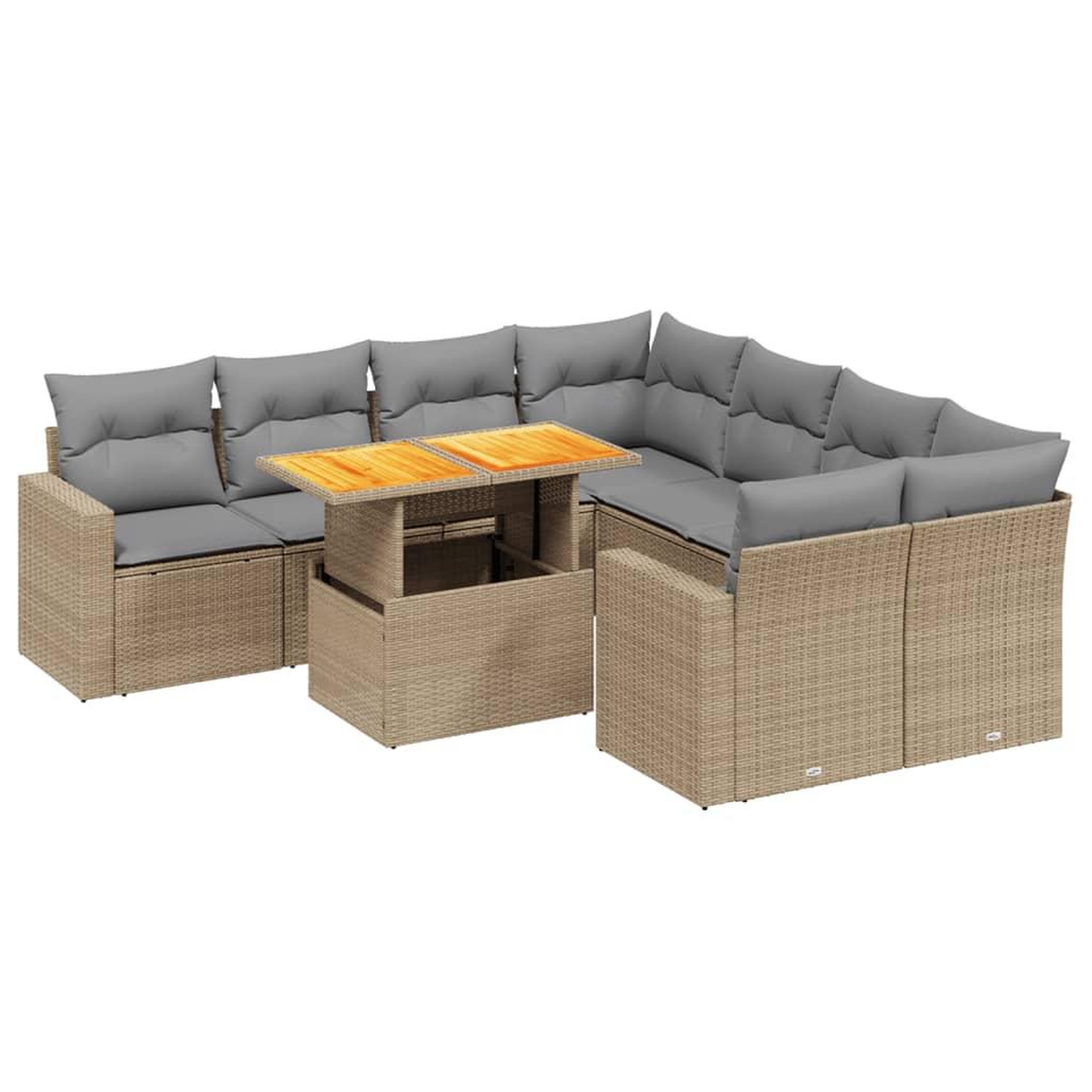 Voir la diapositive 2 : VIDAXL Salon de jardin avec coussins 9 pcs beige resine tressee