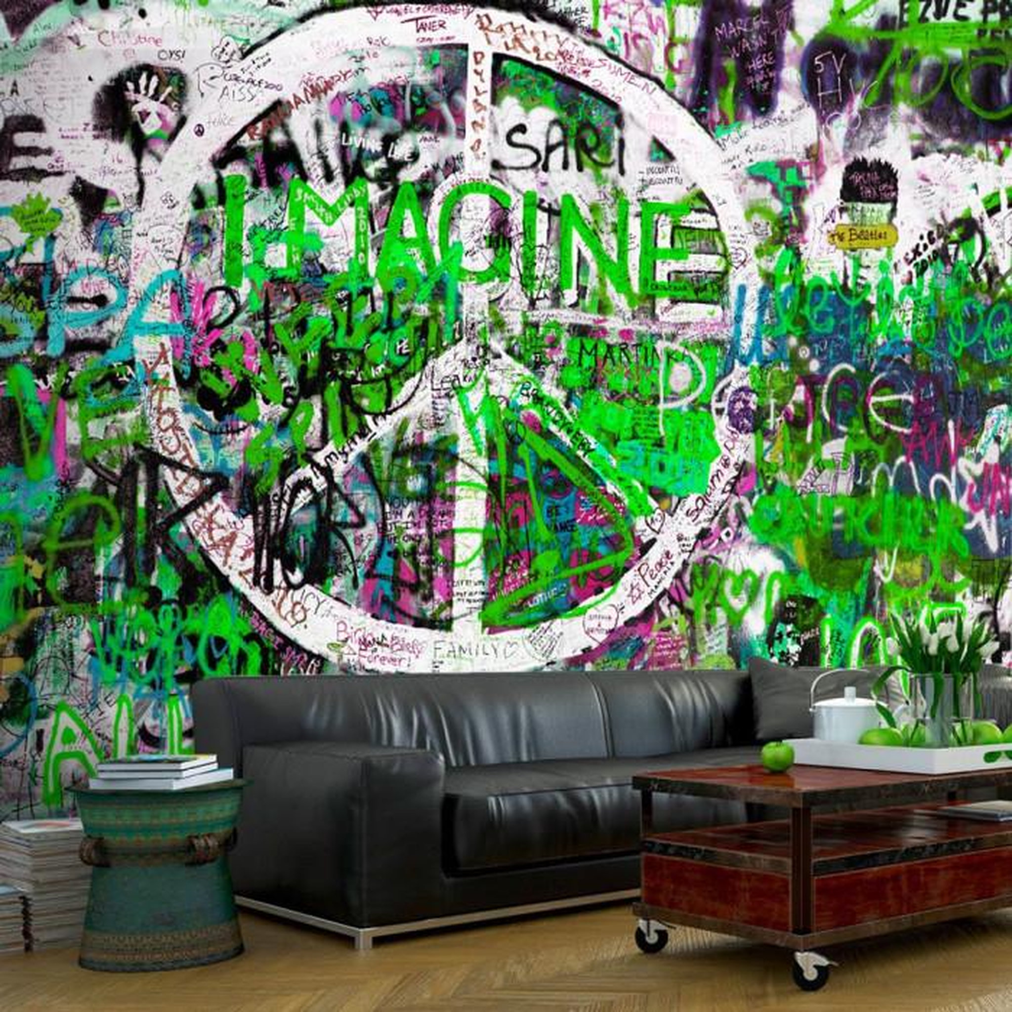 Paris Prix Papier Peint  Green Graffiti. Coloris disponibles : Multicolore