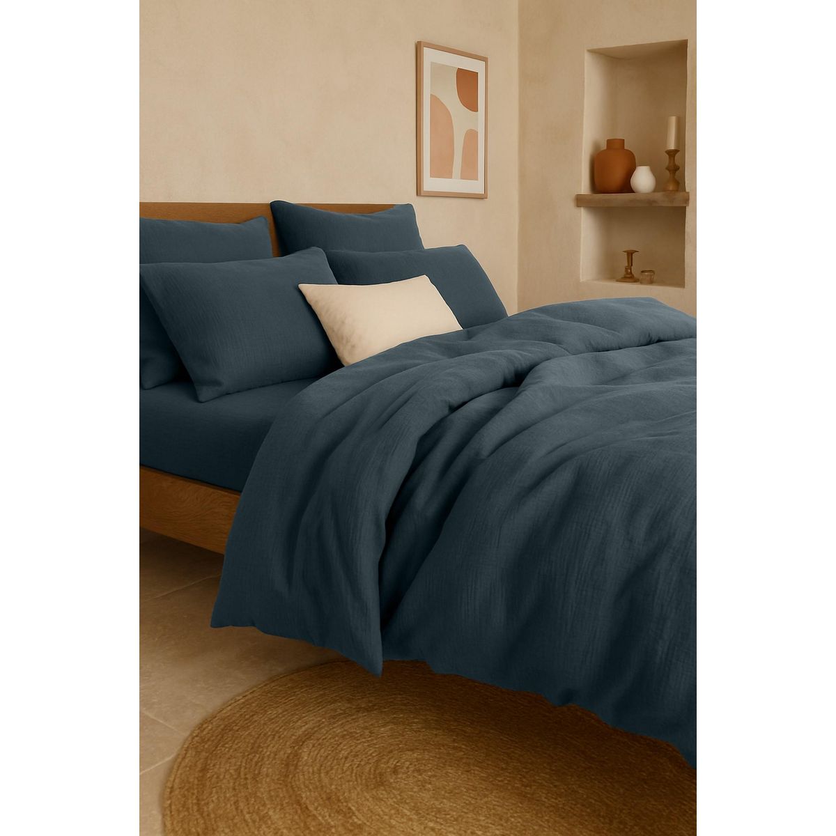 BATON ROUGE Taie d'oreiller cm 100% gaze de coton lavé bleu pétrole