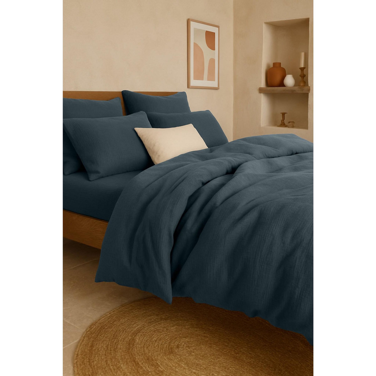 BATON ROUGE Taie d'oreiller cm 100% gaze de coton lavé bleu pétrole