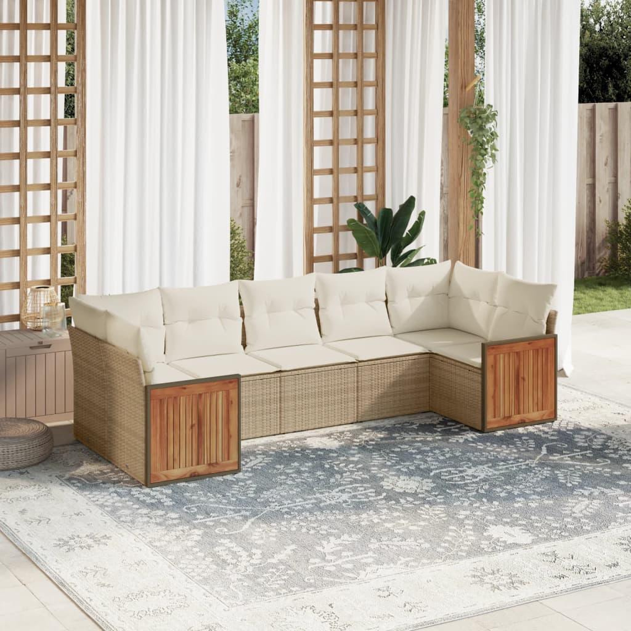 Voir la diapositive 1 : VIDAXL Salon de jardin avec coussins 7 pcs beige resine tressee