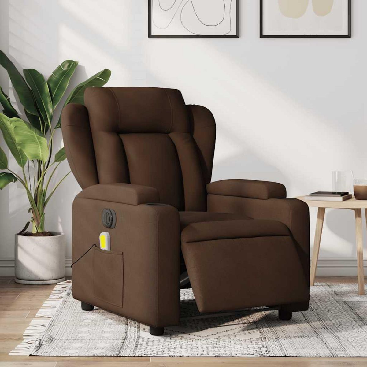 VIDAXL Fauteuil inclinable de massage electrique marron tissu