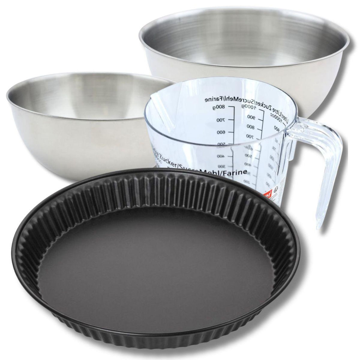 ZENKER Set pâtisserie avec moule à quiche lorraine 30 cm antiadhésif, 2 bols à mixer, verre mesureur et spatule Zenker