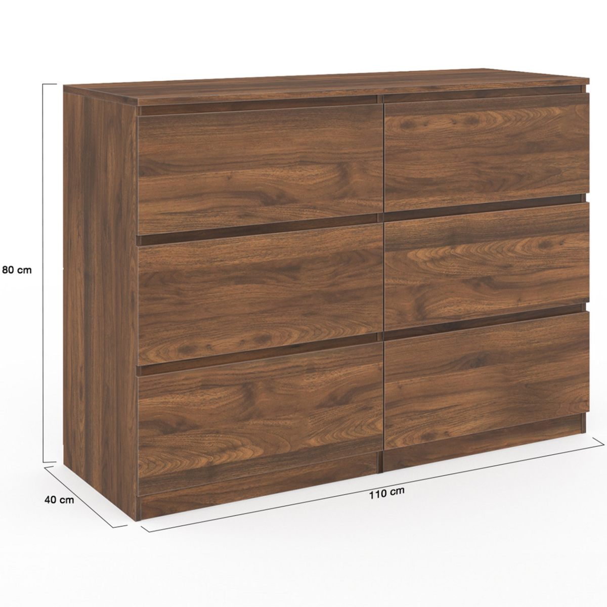 ID MARKET Commode 6 tiroirs TOMI 110 cm effet noyer