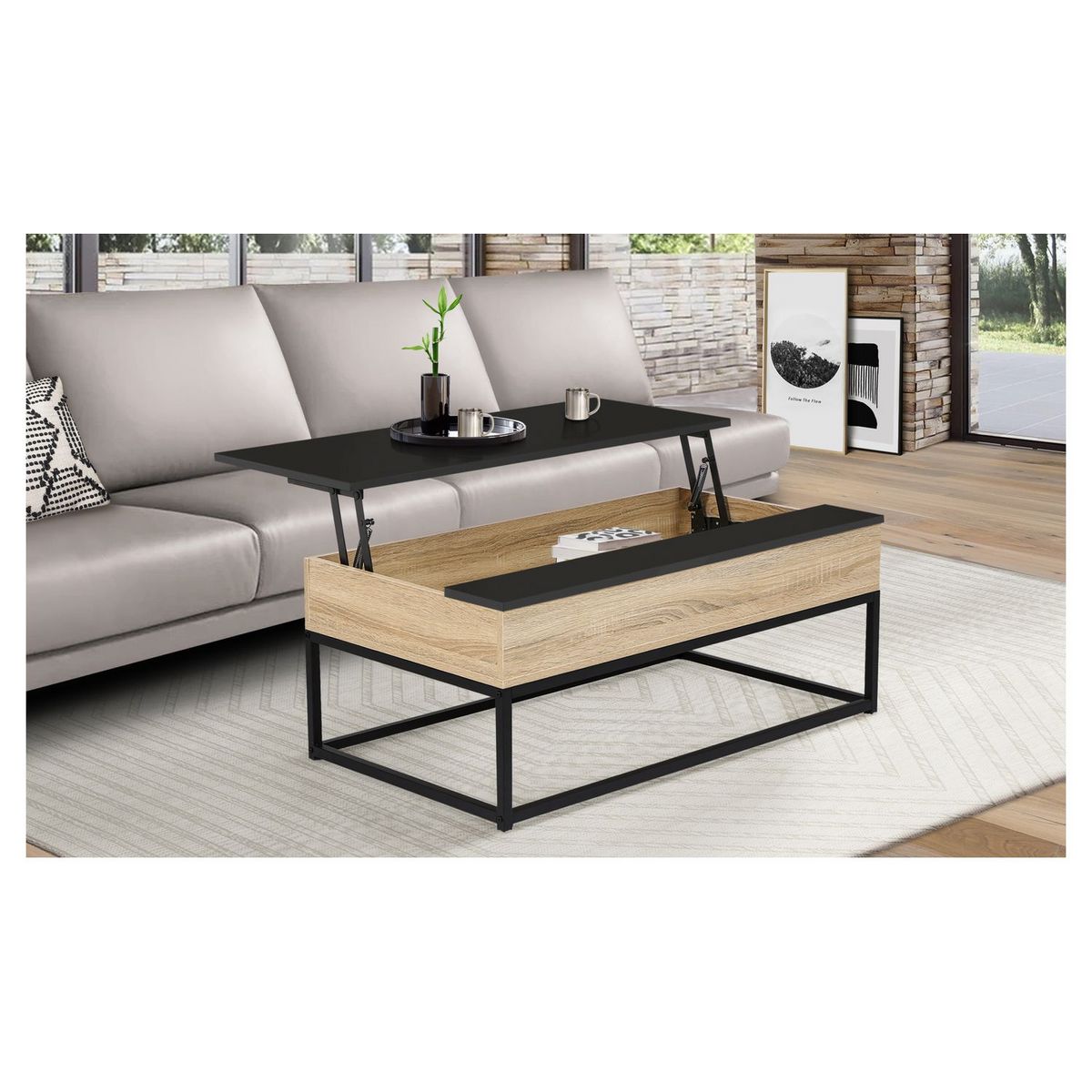 Table basse plateau relevable style industriel L100cm ASTON