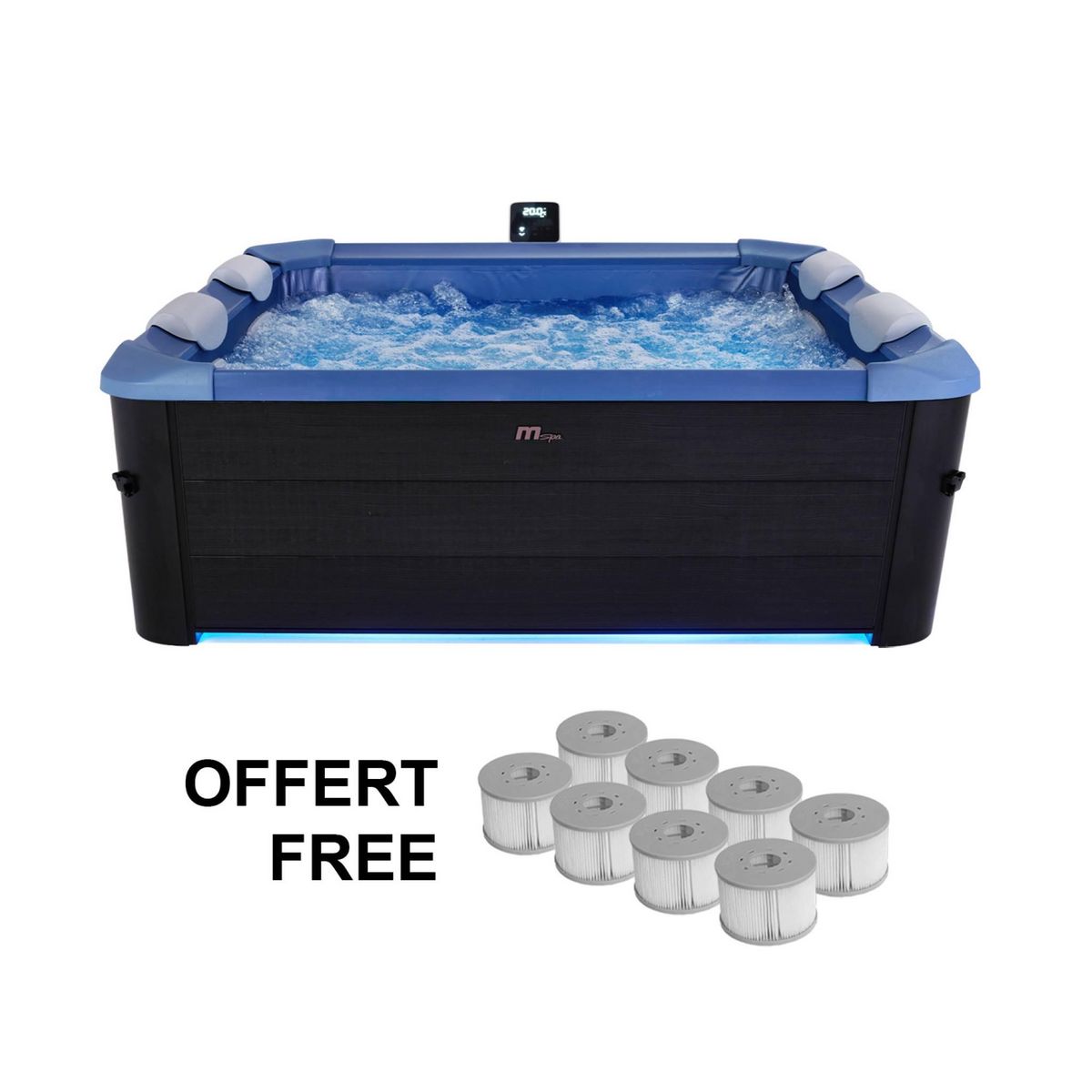 MSpa Spa rigide 6 places hydromassages. 4 coussins + 8 filtres + bâche incluse. OSLO SAPPHIRE. L 160 x P 160 x H 65 cm