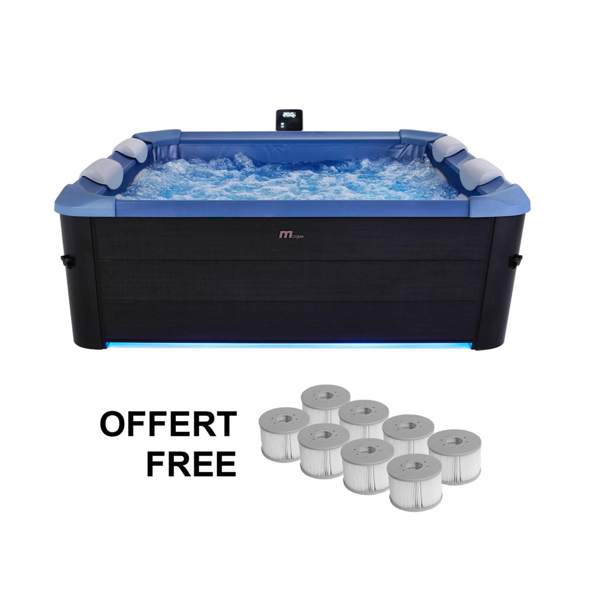 MSpa Spa rigide 6 places hydromassages. 4 coussins + 8 filtres + bâche incluse. OSLO SAPPHIRE. L 160 x P 160 x H 65 cm