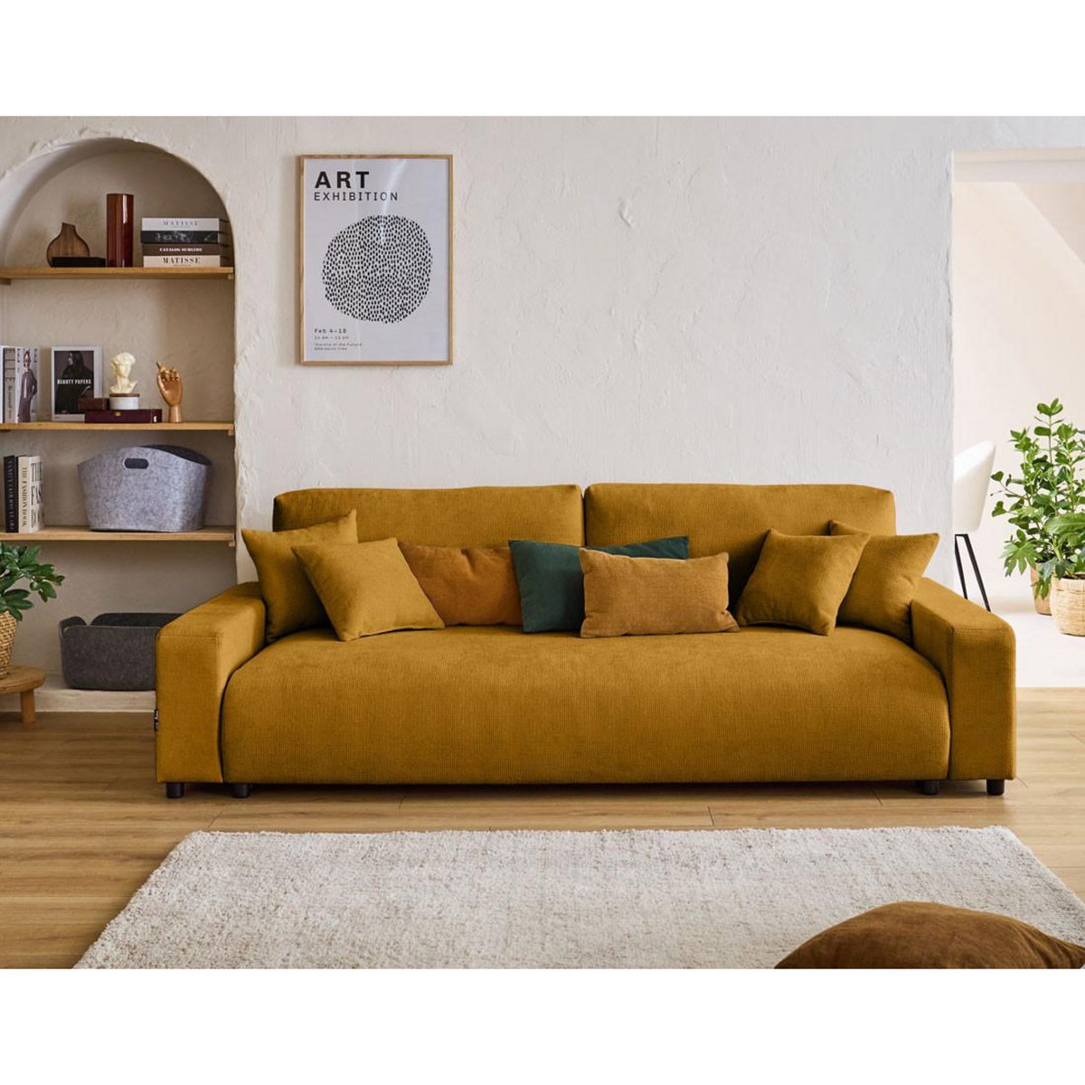 LISA DESIGN Pivoine - canapé droit 3 places - convertible avec coffre - en velours texturé