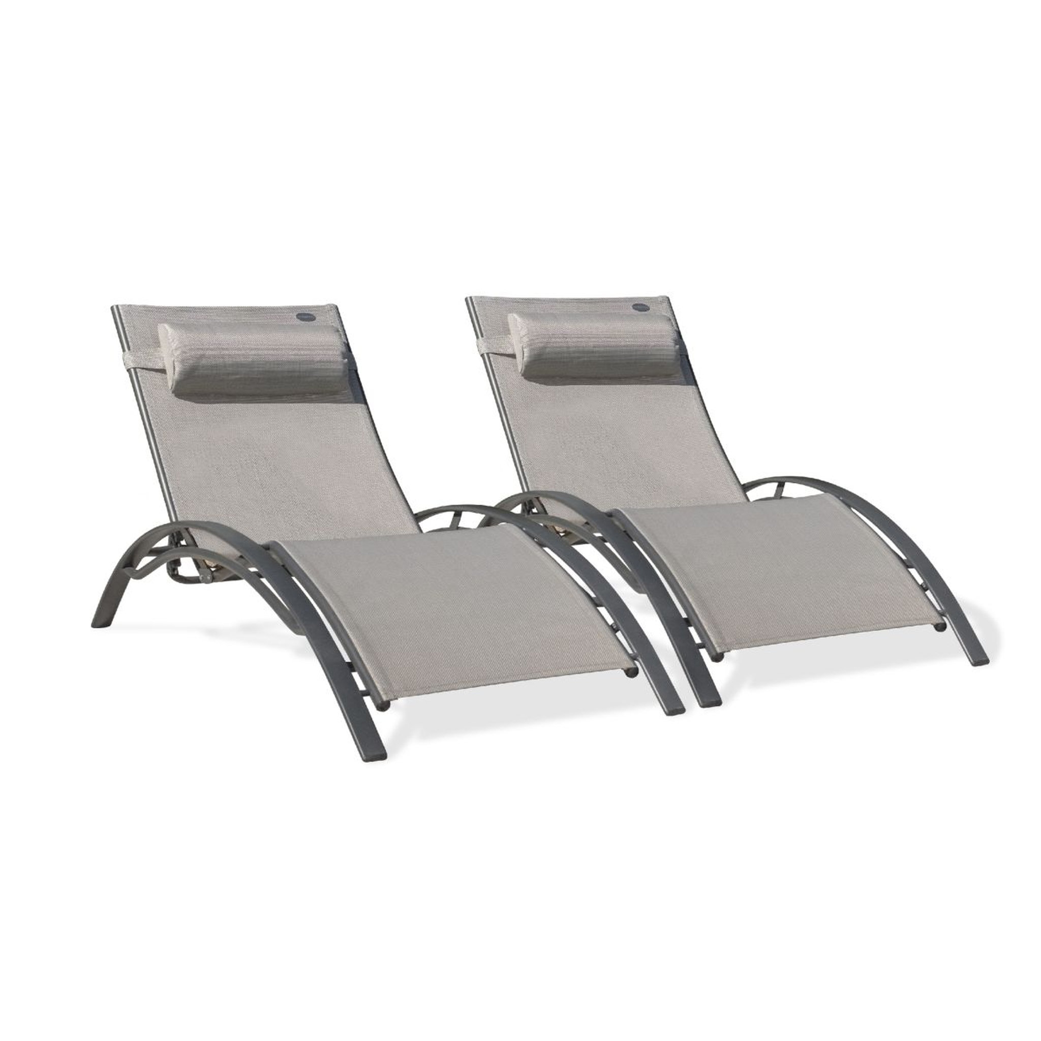 DCB GARDEN Lot de 2 bains de soleil - Aluminium et textilène - Gris