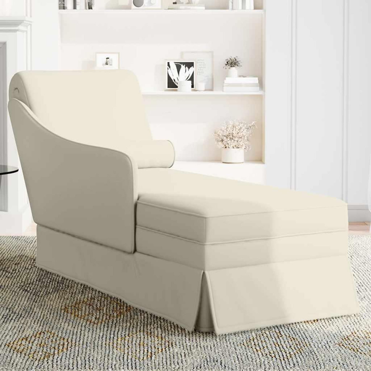 VIDAXL Fauteuil long avec traversin et accoudoir droit creme velours