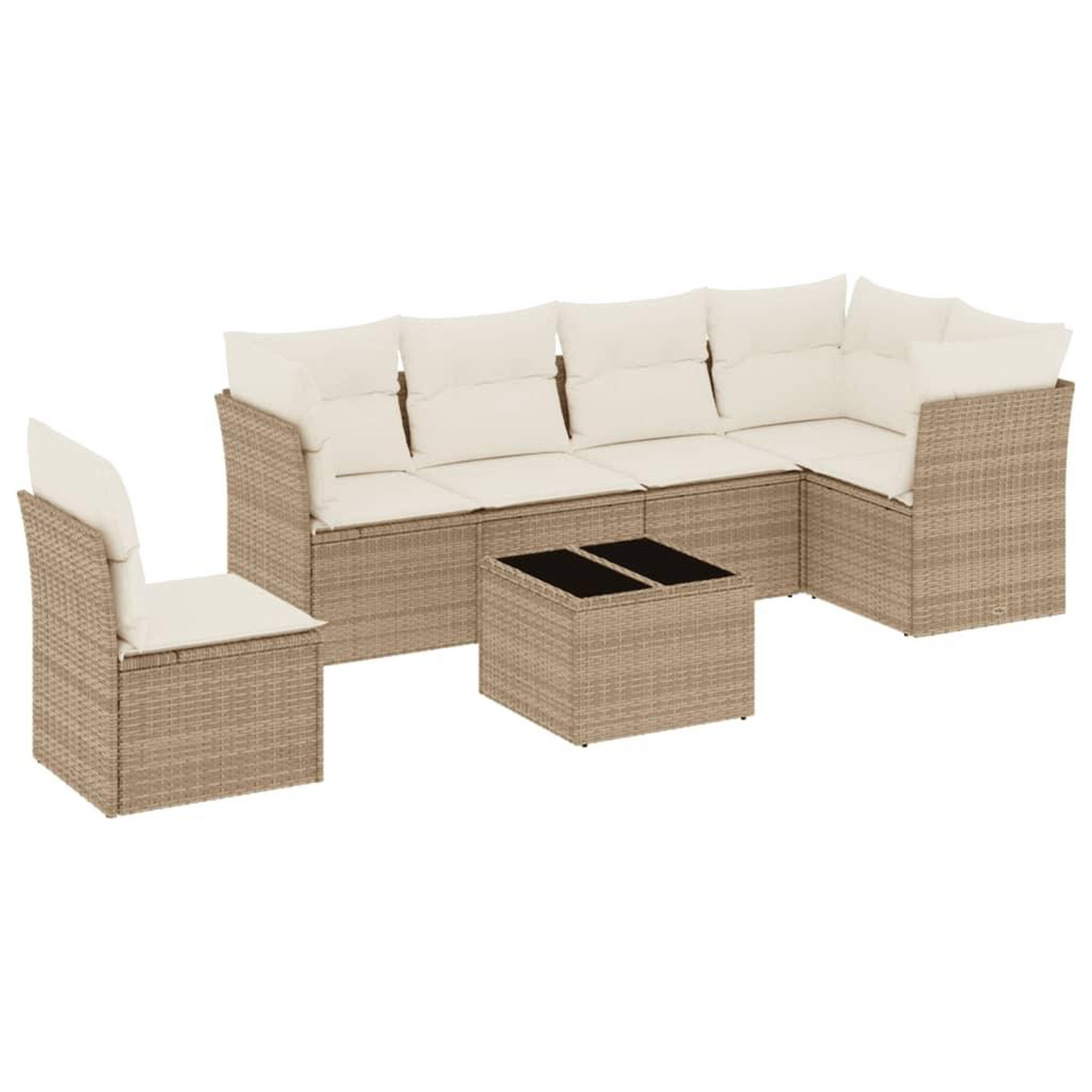 Voir la diapositive 2 : VIDAXL Salon de jardin avec coussins 7 pcs beige resine tressee
