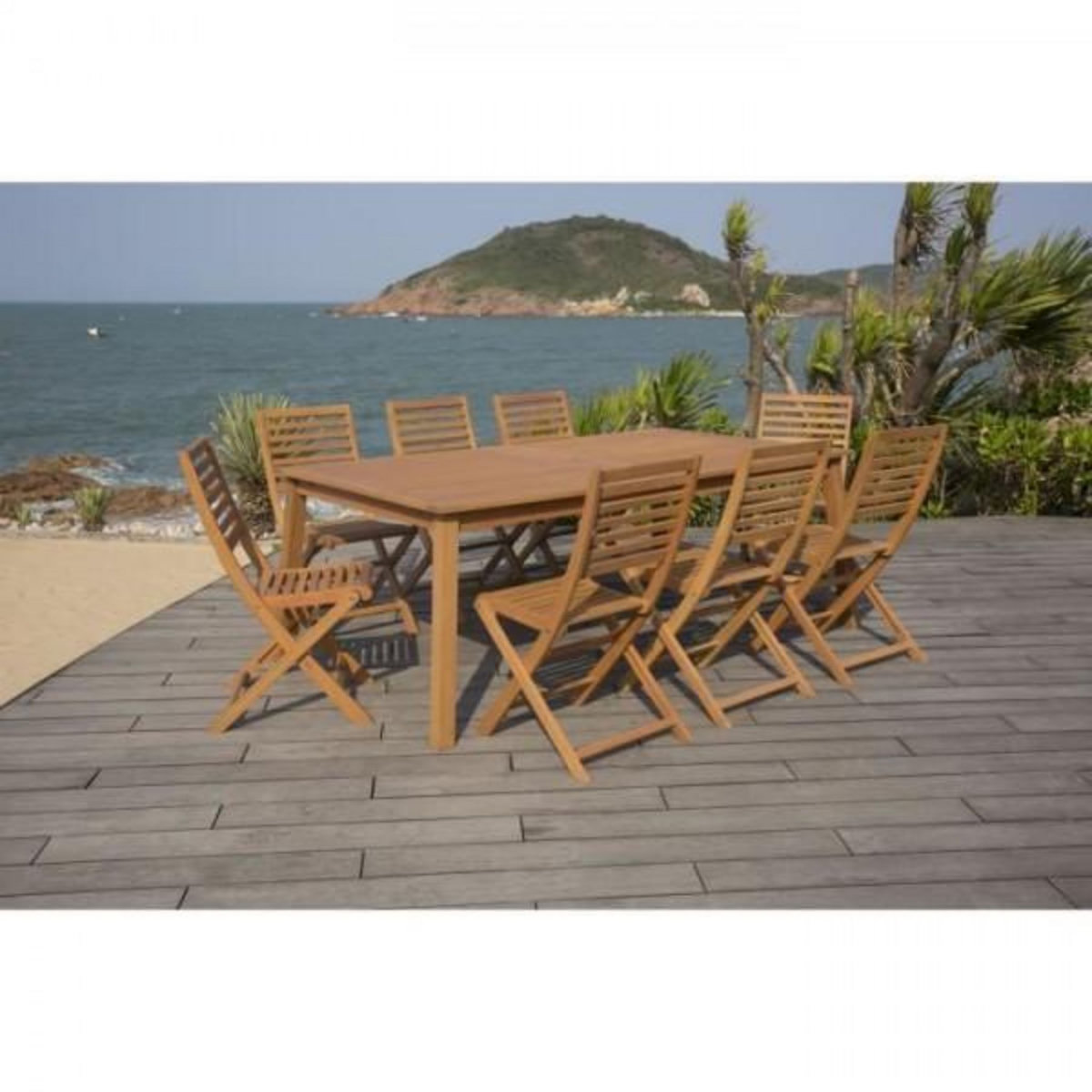 MARKET24 Ensemble repas de jardin 8 a 12 personnes - Table extensible 200/250/300 x 100cm + 8 chaises - Bois Eucalyptus FSC