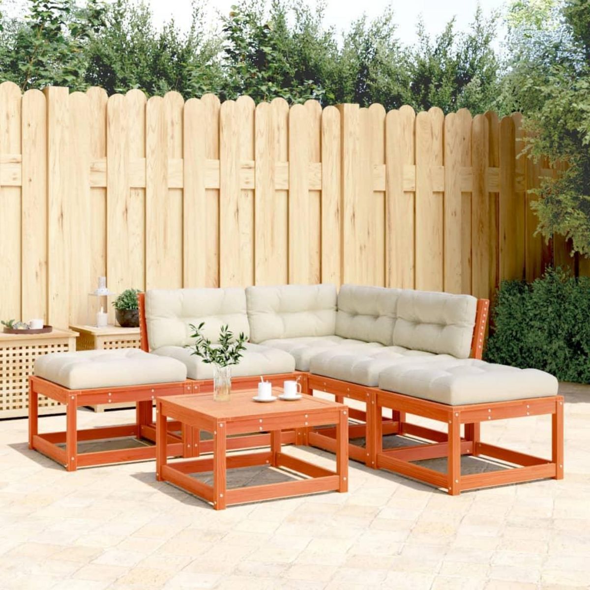 VIDAXL Salon de jardin 5 pcs avec coussins cire marron bois pin massif