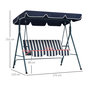 Voir la diapositive 3 : OUTSUNNY Balancelle de jardin 3 places toit réglable acier polyester bleu blanc rayé