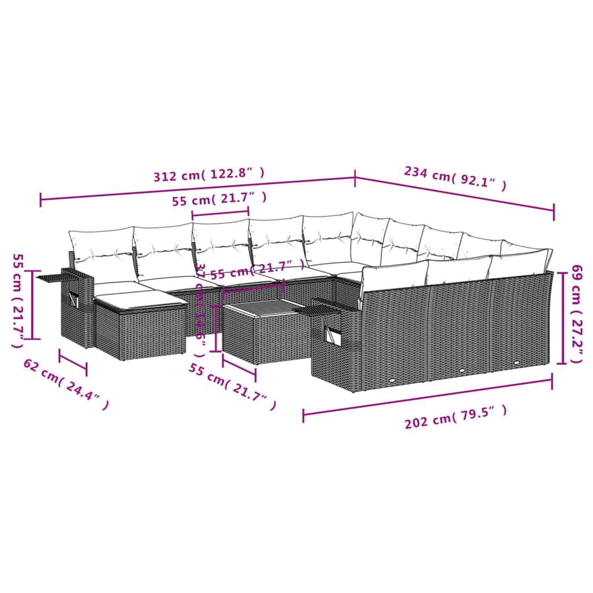 Voir la diapositive 3 : VIDAXL Salon de jardin avec coussins 13 pcs noir resine tressee