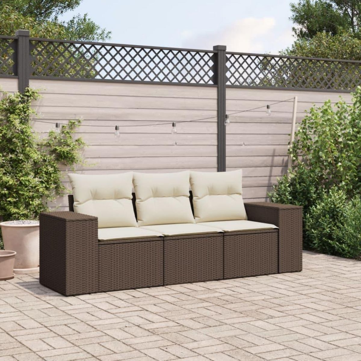 VIDAXL Salon de jardin avec coussins 3 pcs marron resine tressee