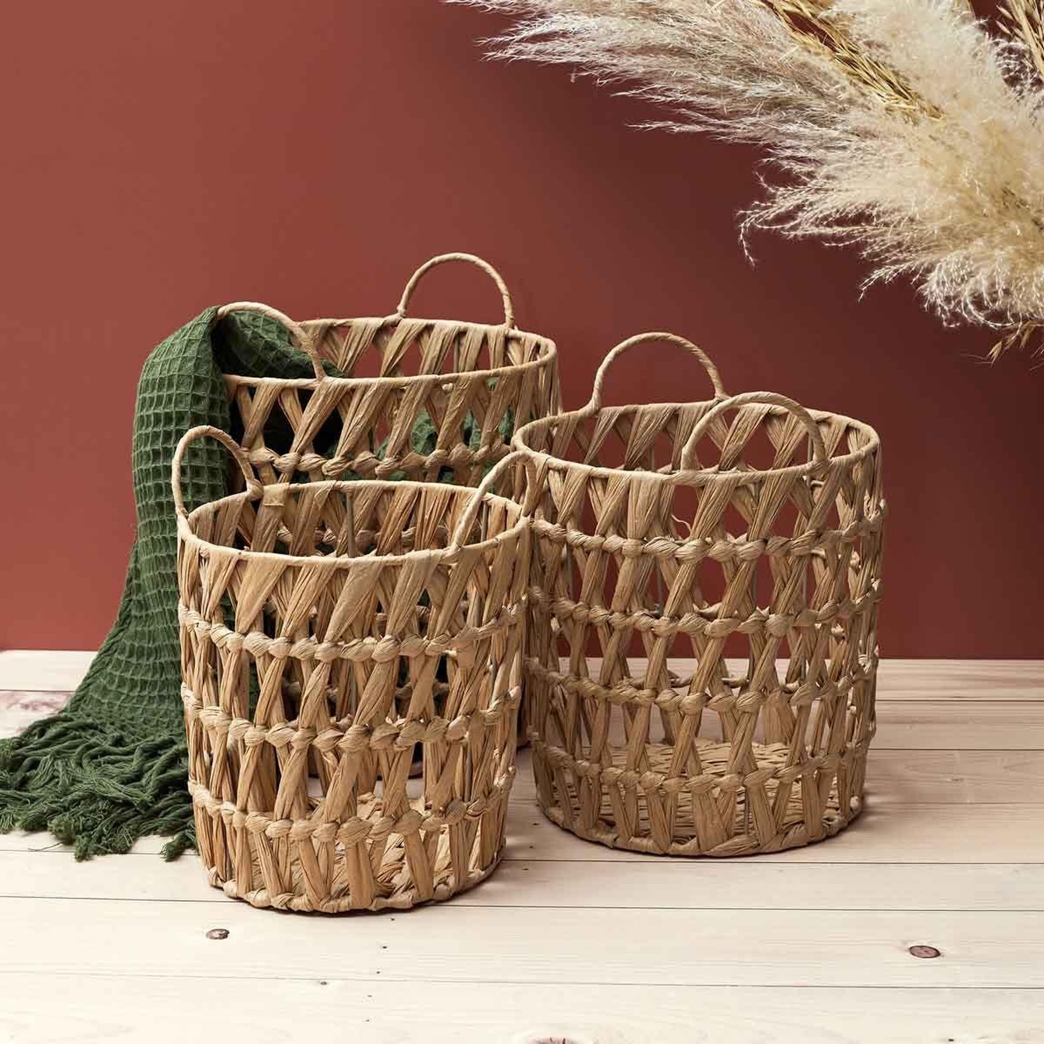 Voir la diapositive 6 : The Home Deco Factory Lot de 3 Paniers de Rangement  Ajouré  40cm Naturel