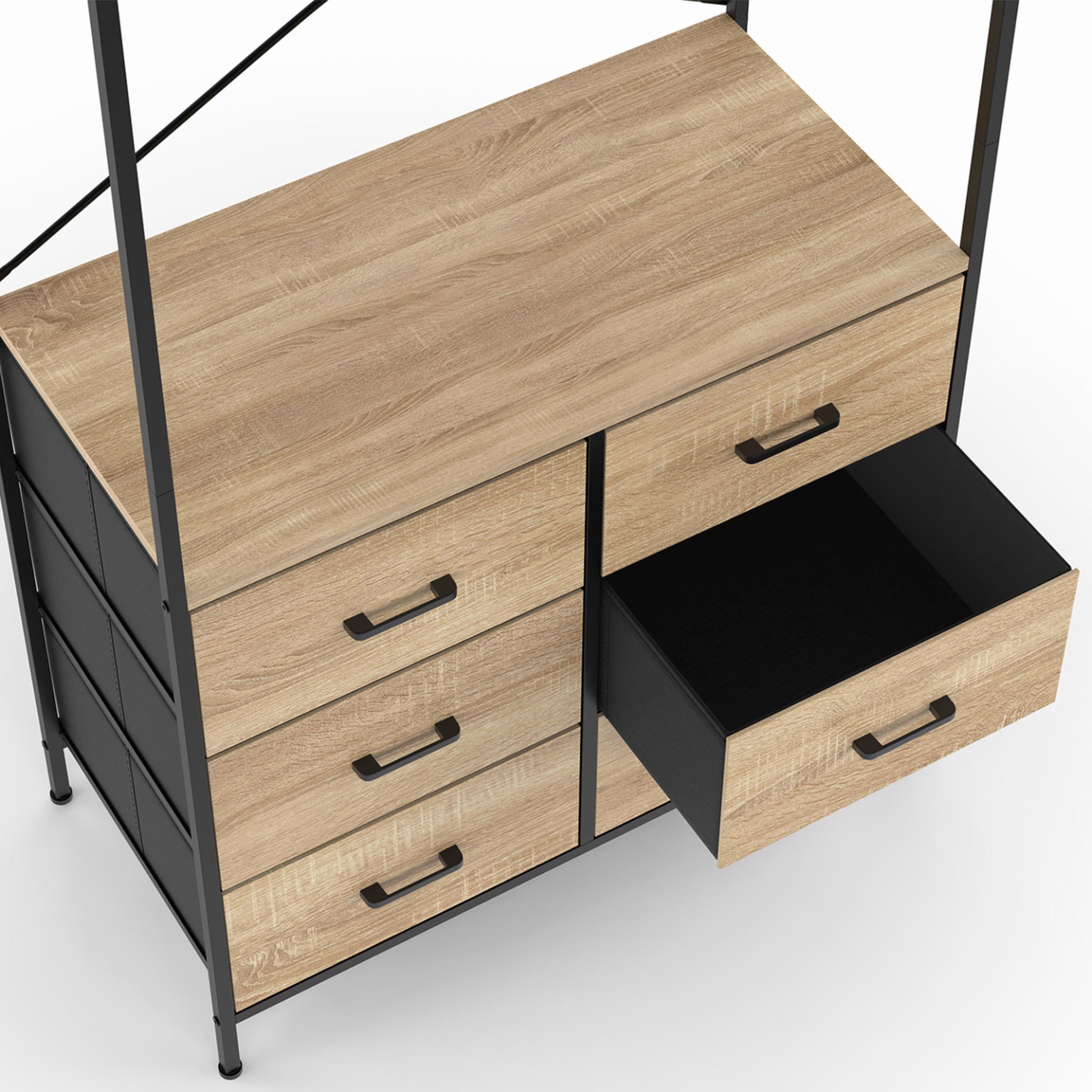 Voir la diapositive 5 : ID MARKET Dressing penderie l. 80 cm utah avec 6 bacs en tissu bois et noir