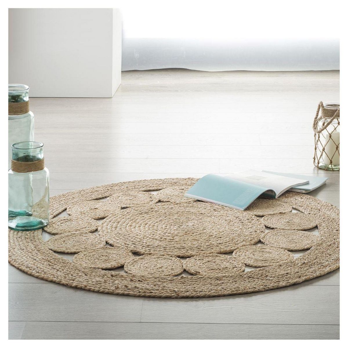 ATMOSPHERA Tapis déco rond en jute végétal ajouré SOLEIL diamètre 120 cm