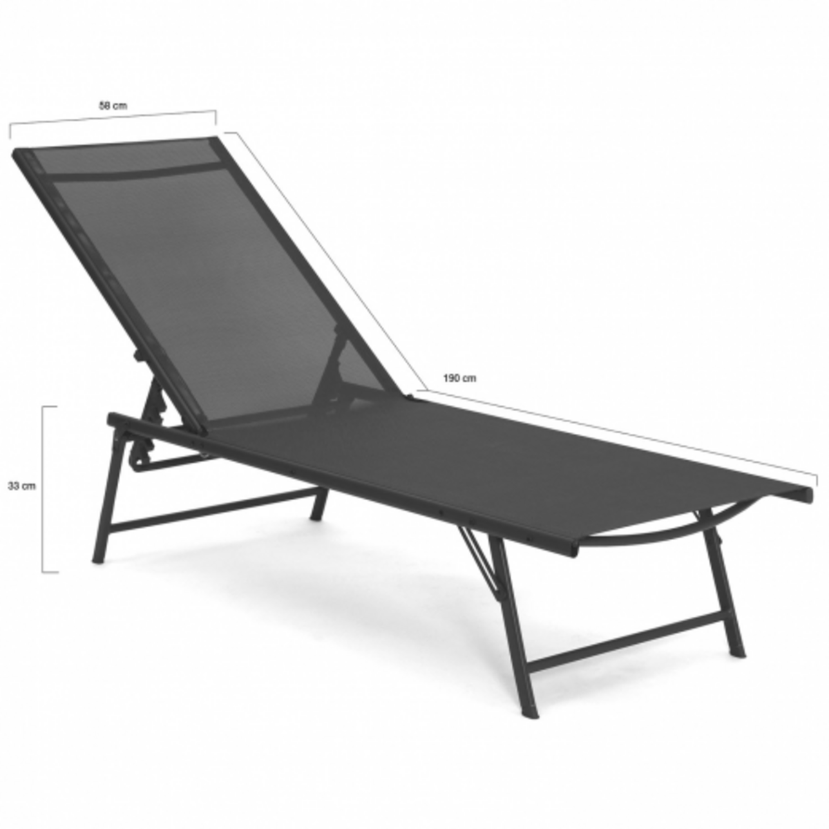 ID MARKET Lot de 2 transats de jardin inclinables KAILUA en acier gris anthracite et toile grise