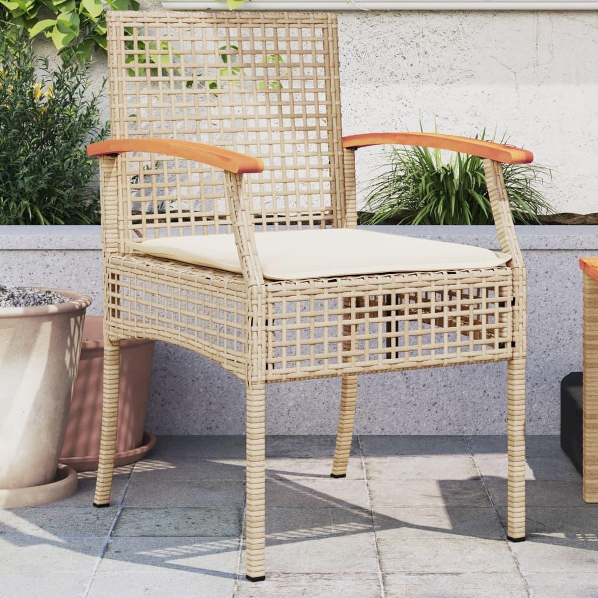 VIDAXL Chaises de jardin coussins lot de 2 beige resine tressee acacia