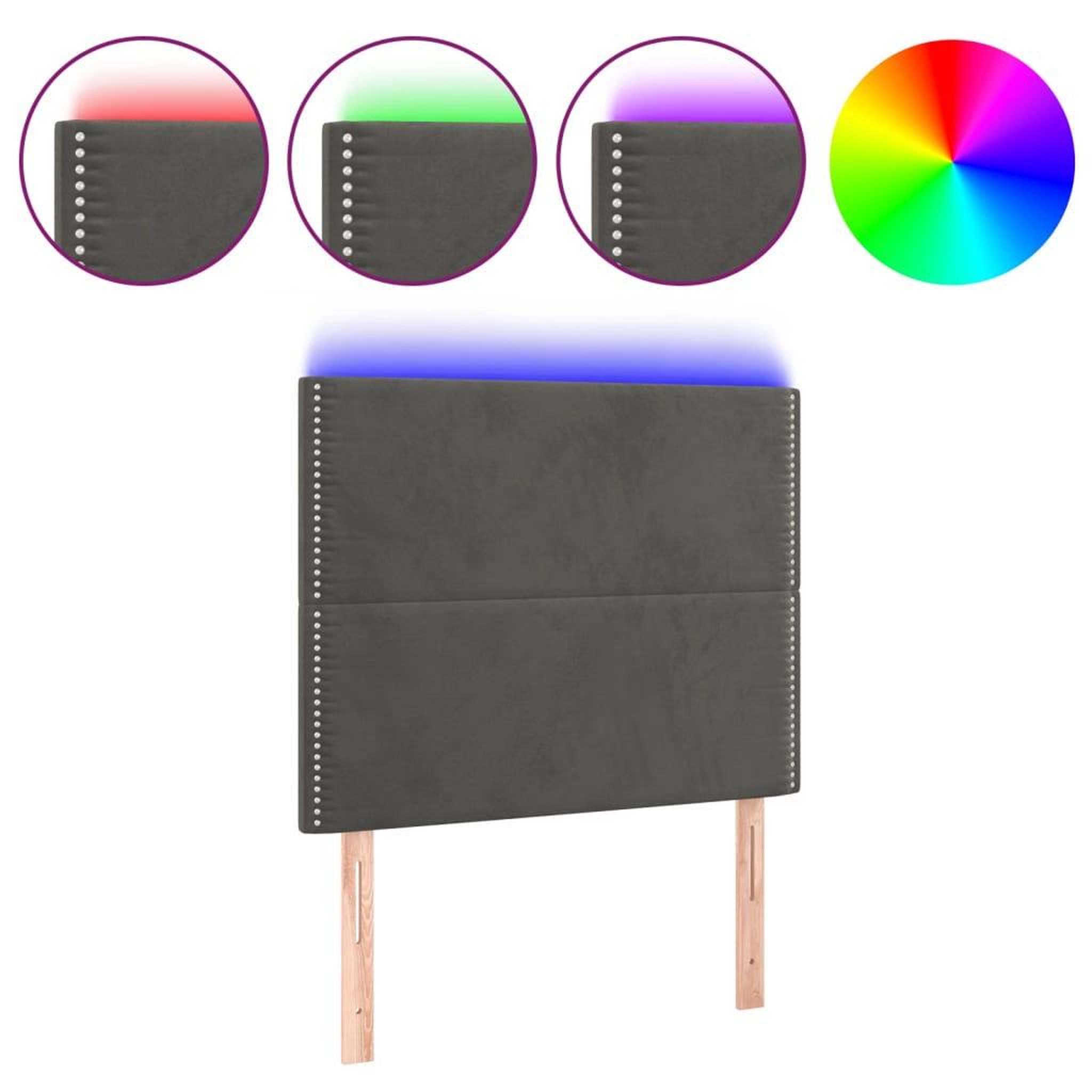 Voir la diapositive 2 : VIDAXL Tete de lit a LED Gris fonce 80x5x118/128 cm Velours
