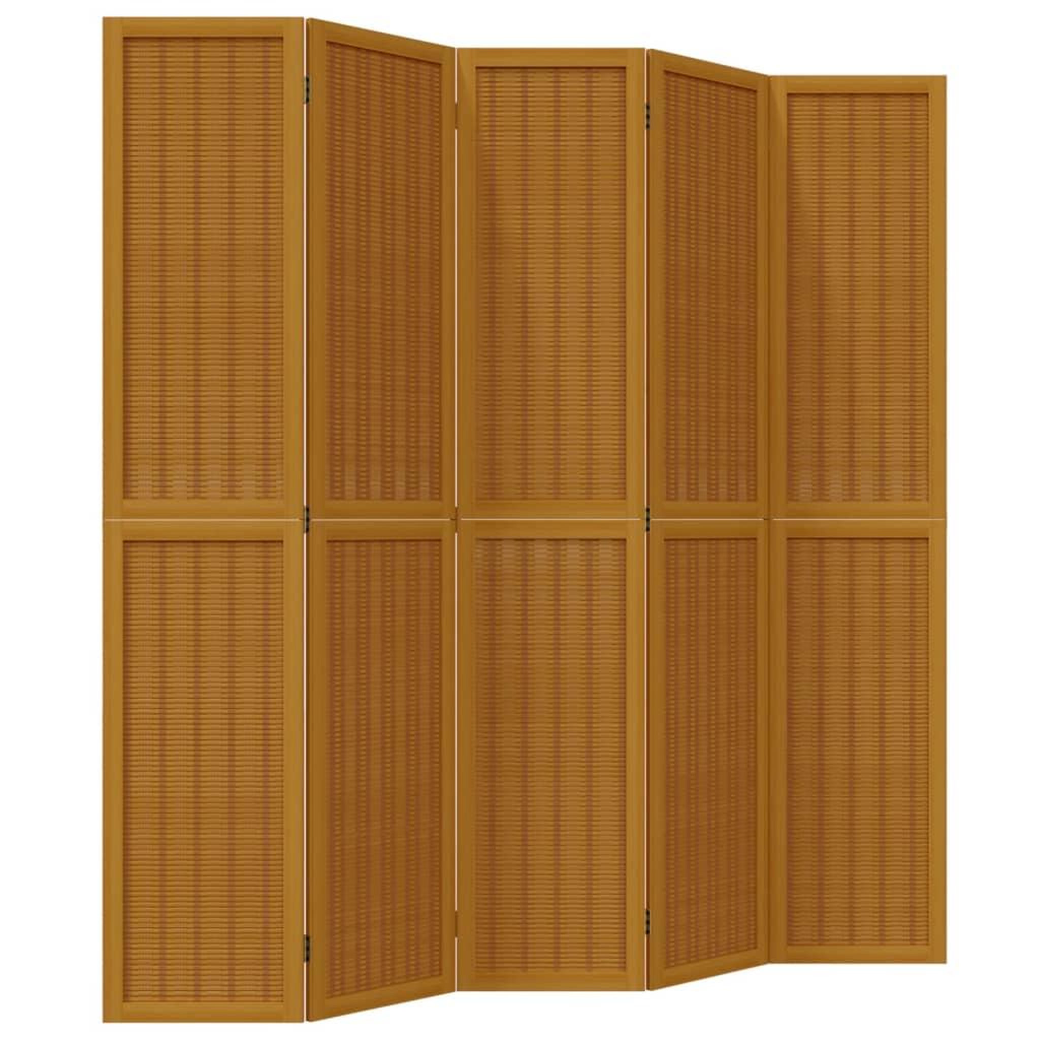 Voir la diapositive 2 : VIDAXL Cloison de separation 5 panneaux marron bois paulownia massif