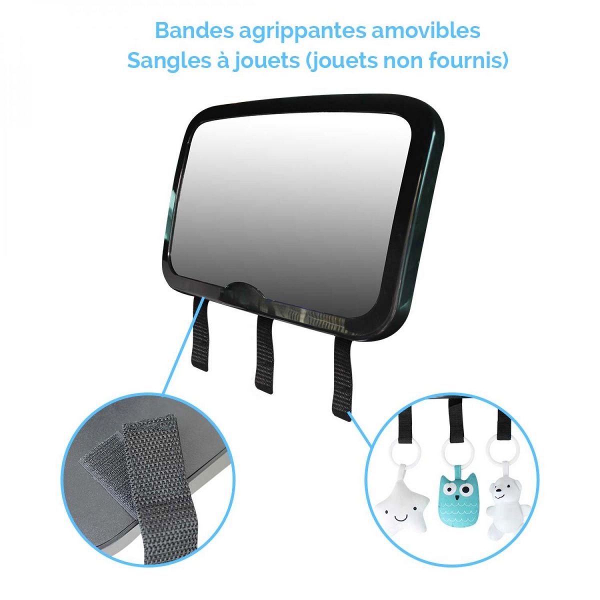 Monsieur Bébé Lot de 4 Miroirs voiture pour bébé 2 en 1 avec sangles amovibles pour jouets ou accessoires