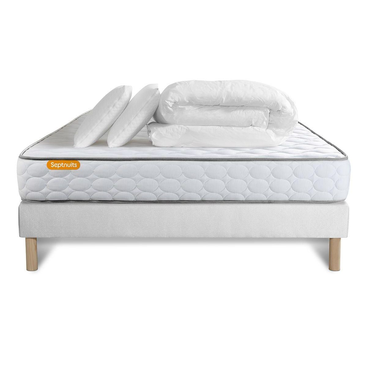 SEPTNUITS Pack matelas Memo + sommier + 2 oreillers mémoire de forme