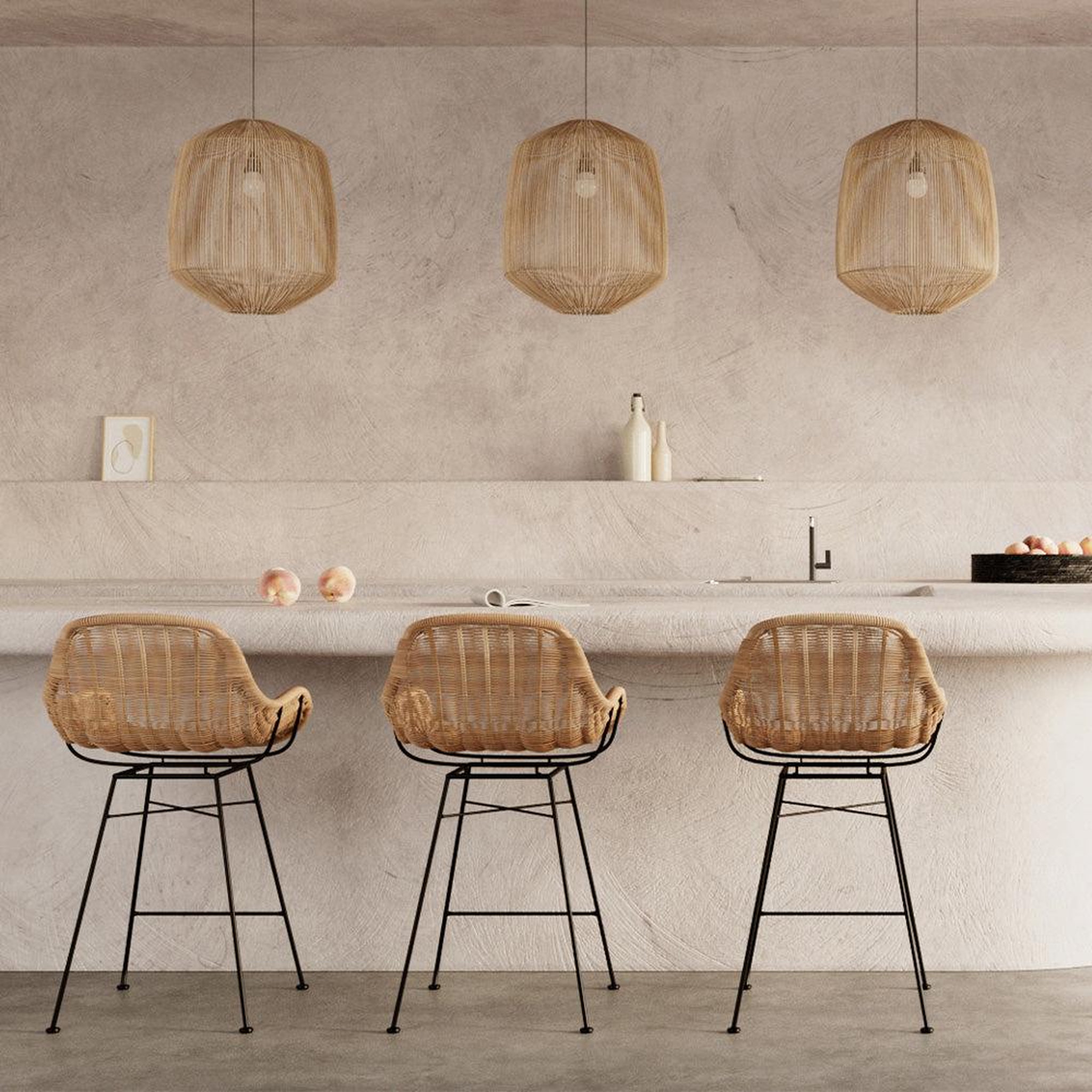Voir la diapositive 6 : MAISON PAVANE Lot de 2 chaises pour îlot central 65 cm en résine tressée naturelle-carmela