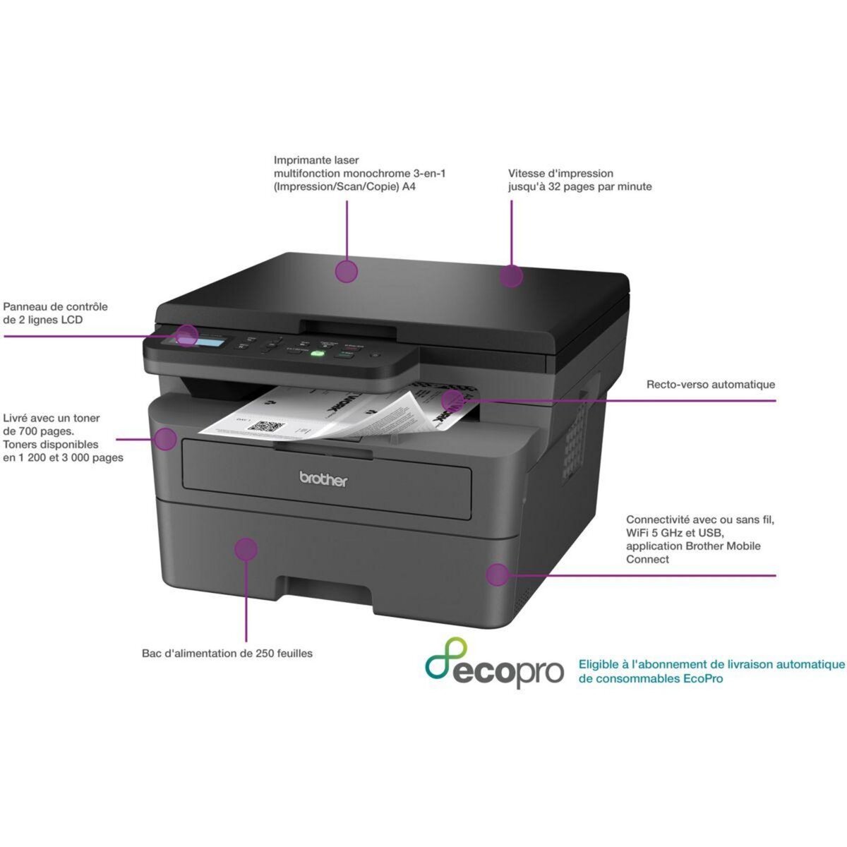 Brother Imprimante multifonction DCP-L2627DWE éligible à EcoPro