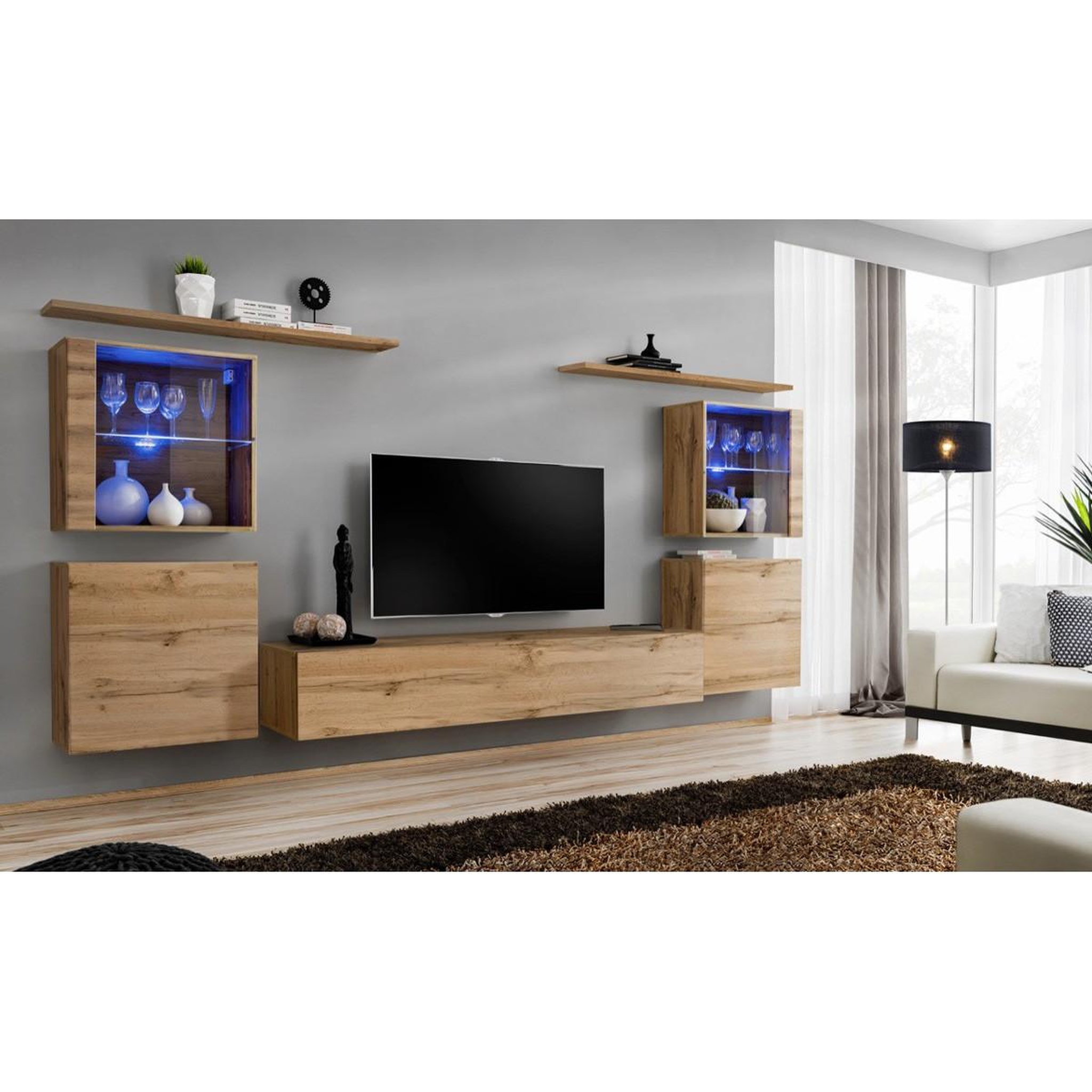 Voir la diapositive 2 : Paris Prix Meuble tv mural design  switch xiv  320cm naturel