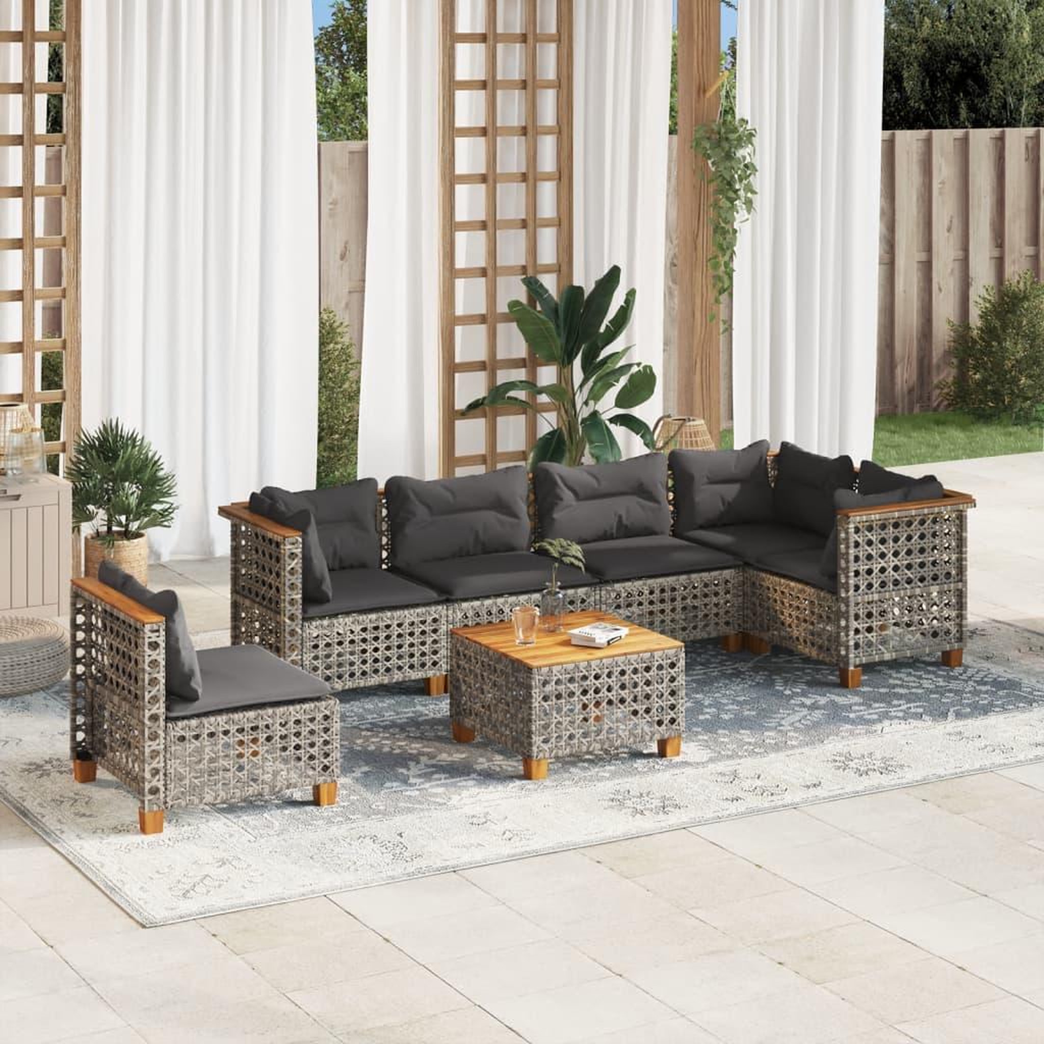 VIDAXL Salon de jardin avec coussins 7 pcs gris resine tressee