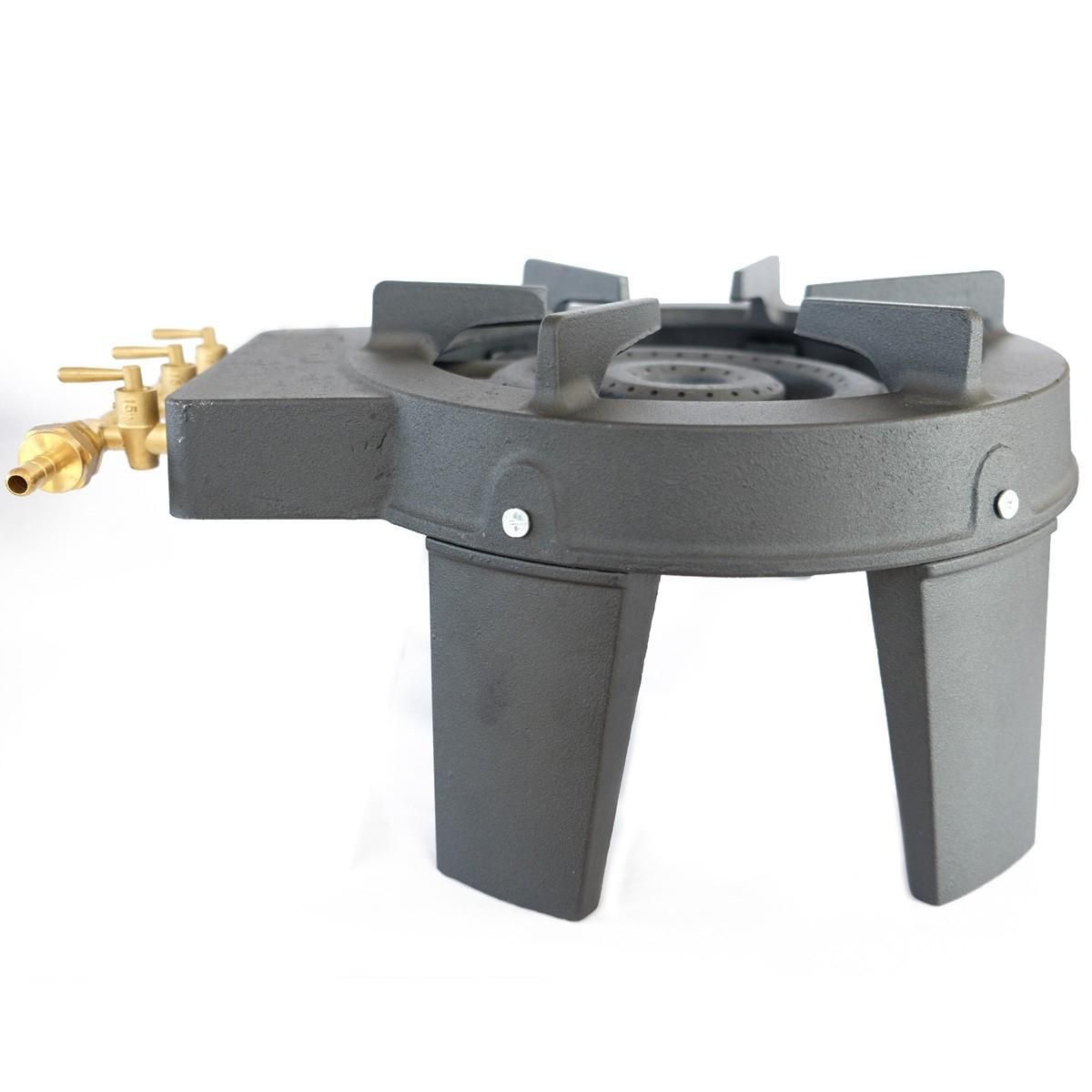 MEVA Rechaud gaz fonte véritable 9.8 KW 4 pieds 3 robinets + Tuyau gaz 1.50m et Détendeur Butane