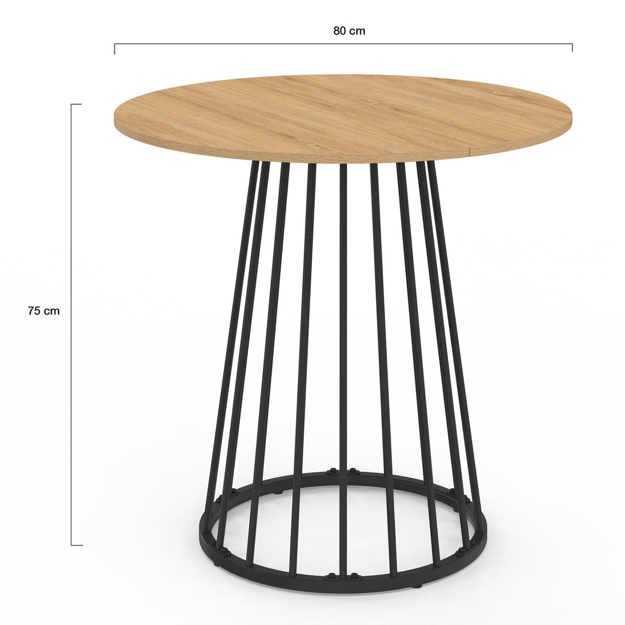 Voir la diapositive 4 : ID MARKET Table à manger ronde yuna 4 personnes plateau bois et pied filaire en métal noir 80 cm