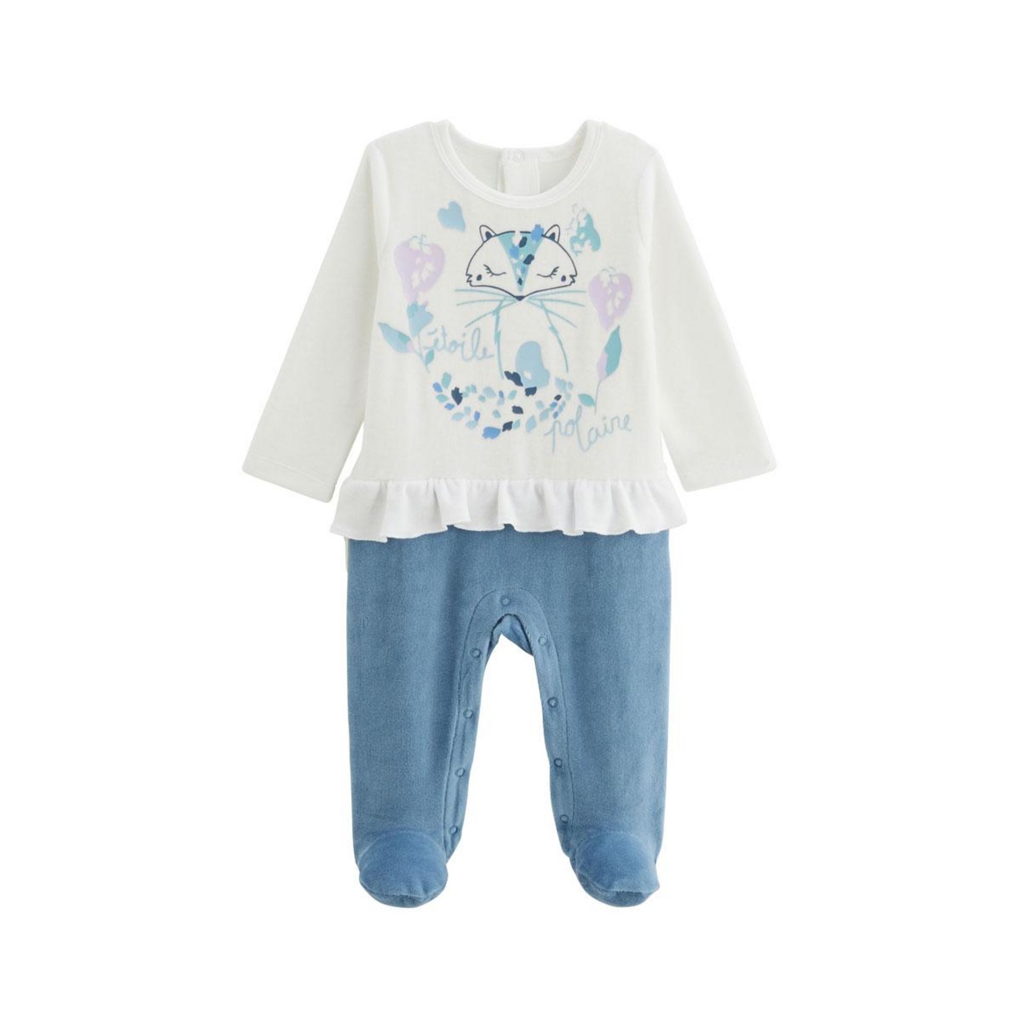 Petit Béguin Pyjama bébé en velours Polarmoon. Coloris disponibles : Bleu