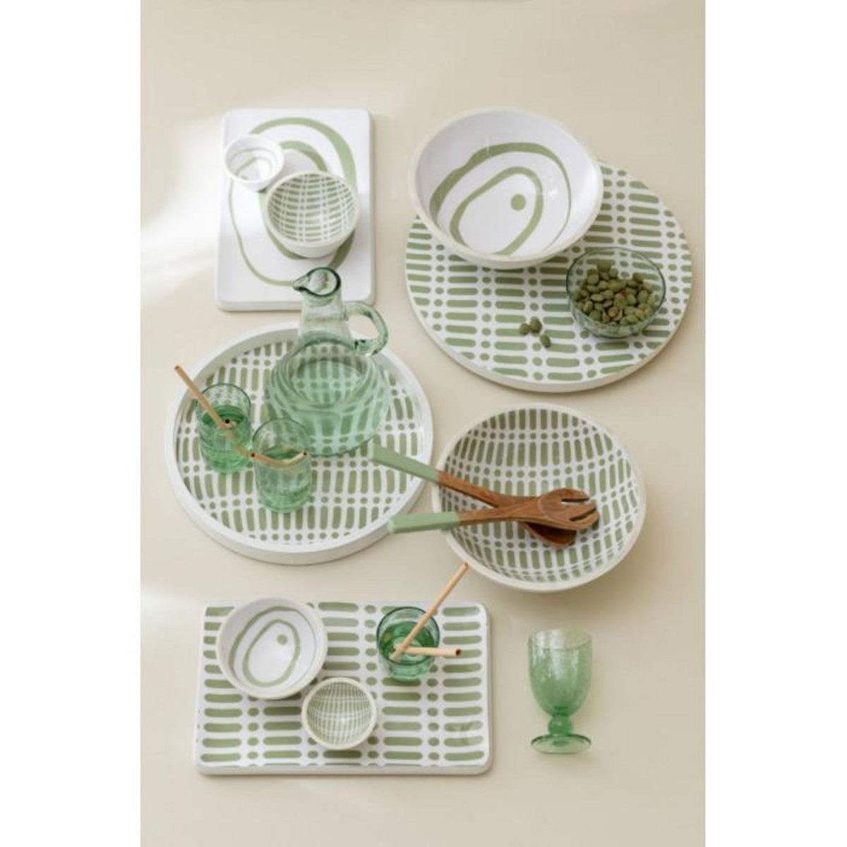 Paris Prix Plateau de Service en Bois  Tod  40cm Vert & Blanc