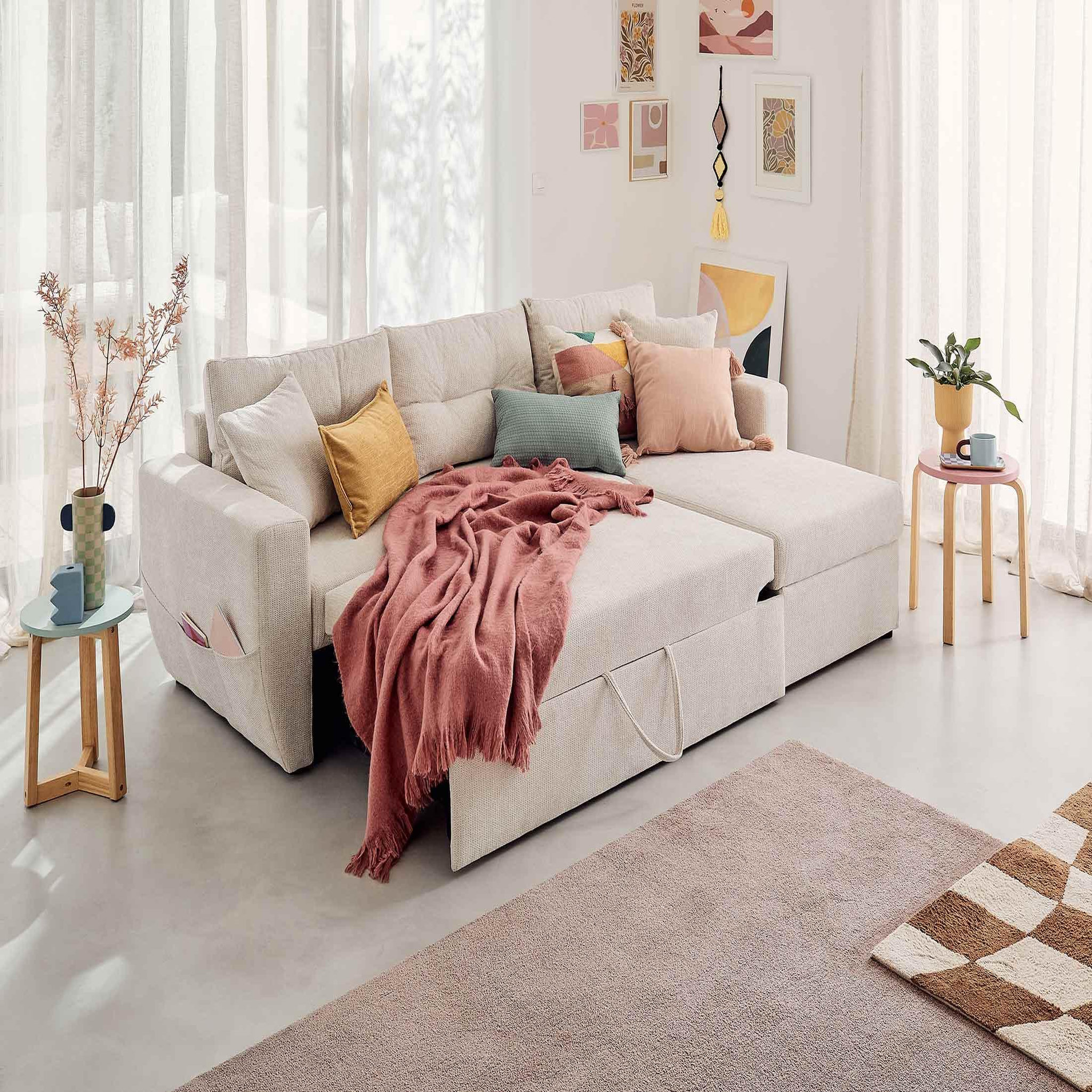 Voir la diapositive 2 : BEST MOBILIER Astoria - canapé d'angle réversible 4 places - convertible avec coffre - en tissu texturé