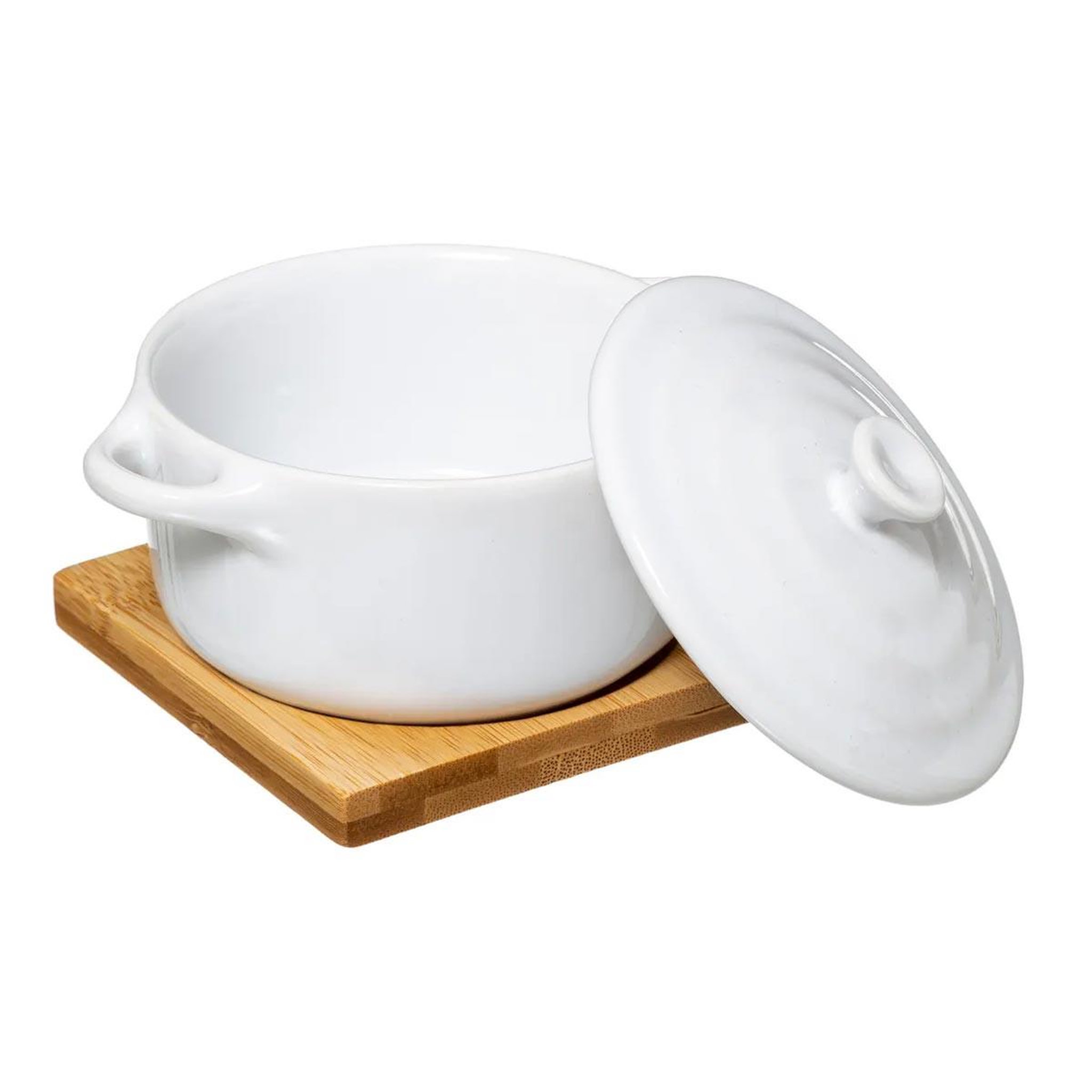 Voir la diapositive 2 : FIVE Cocotte & soucoupe  bambou  13cm blanc