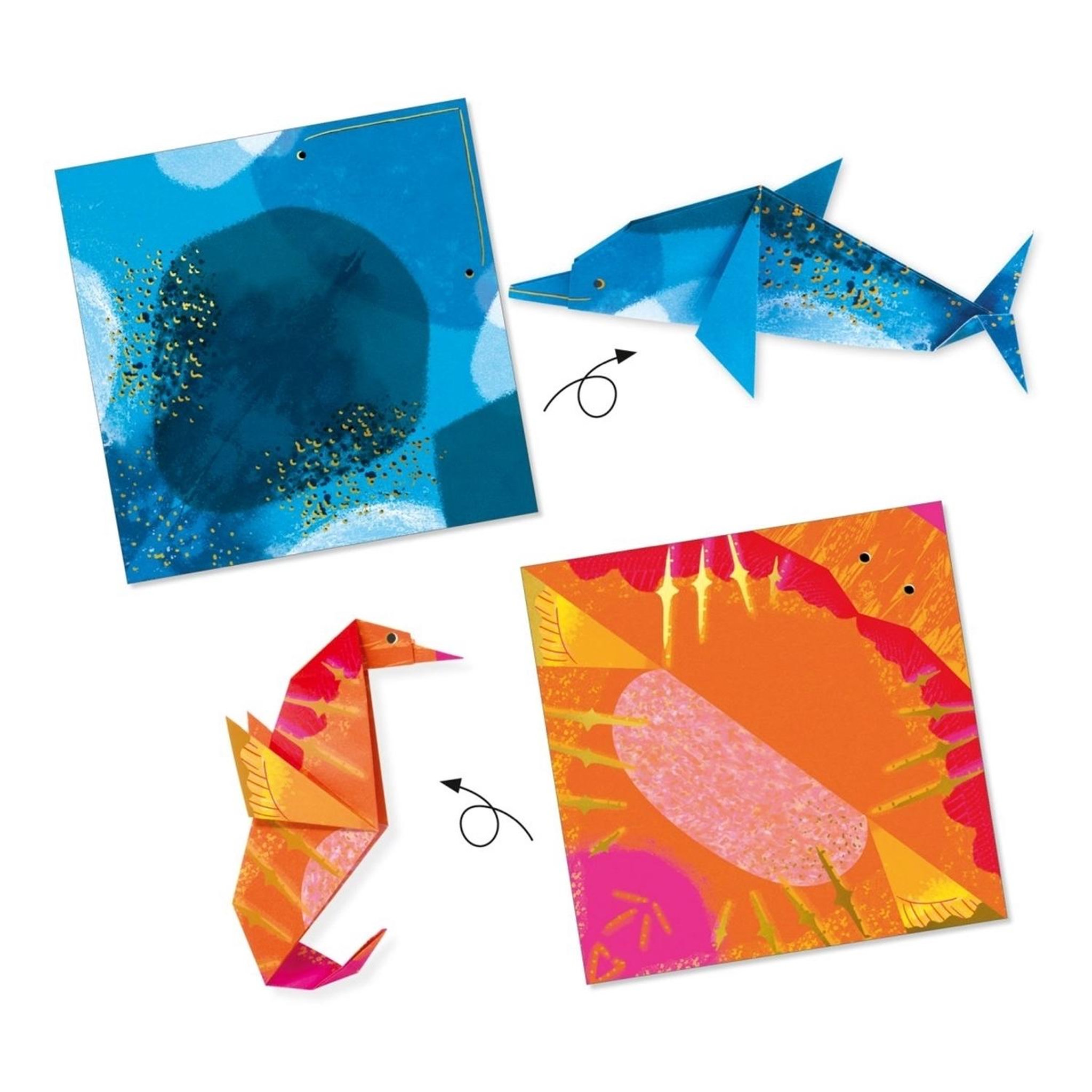 Voir la diapositive 3 : Djeco Animaux Marins Origami papier a effet