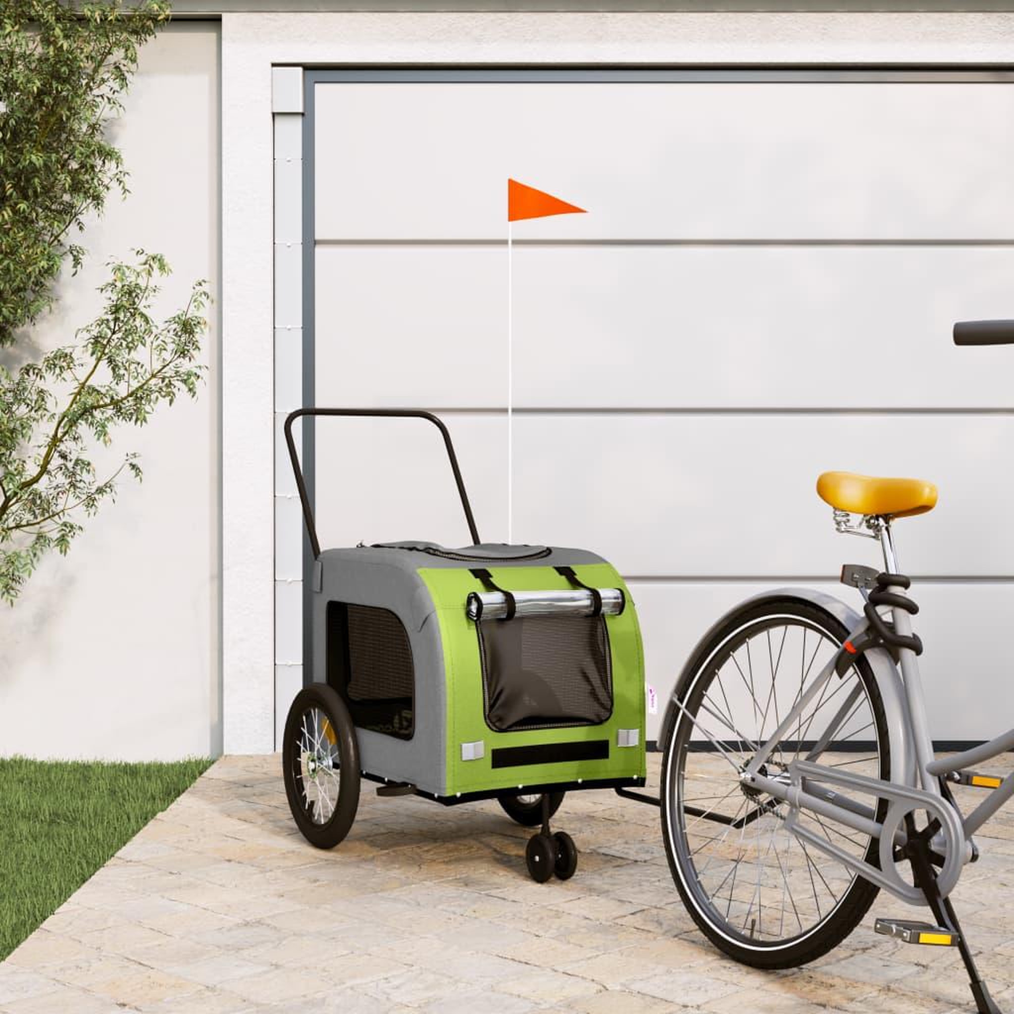 VIDAXL Remorque de velo pour animaux de compagnie vert et gris