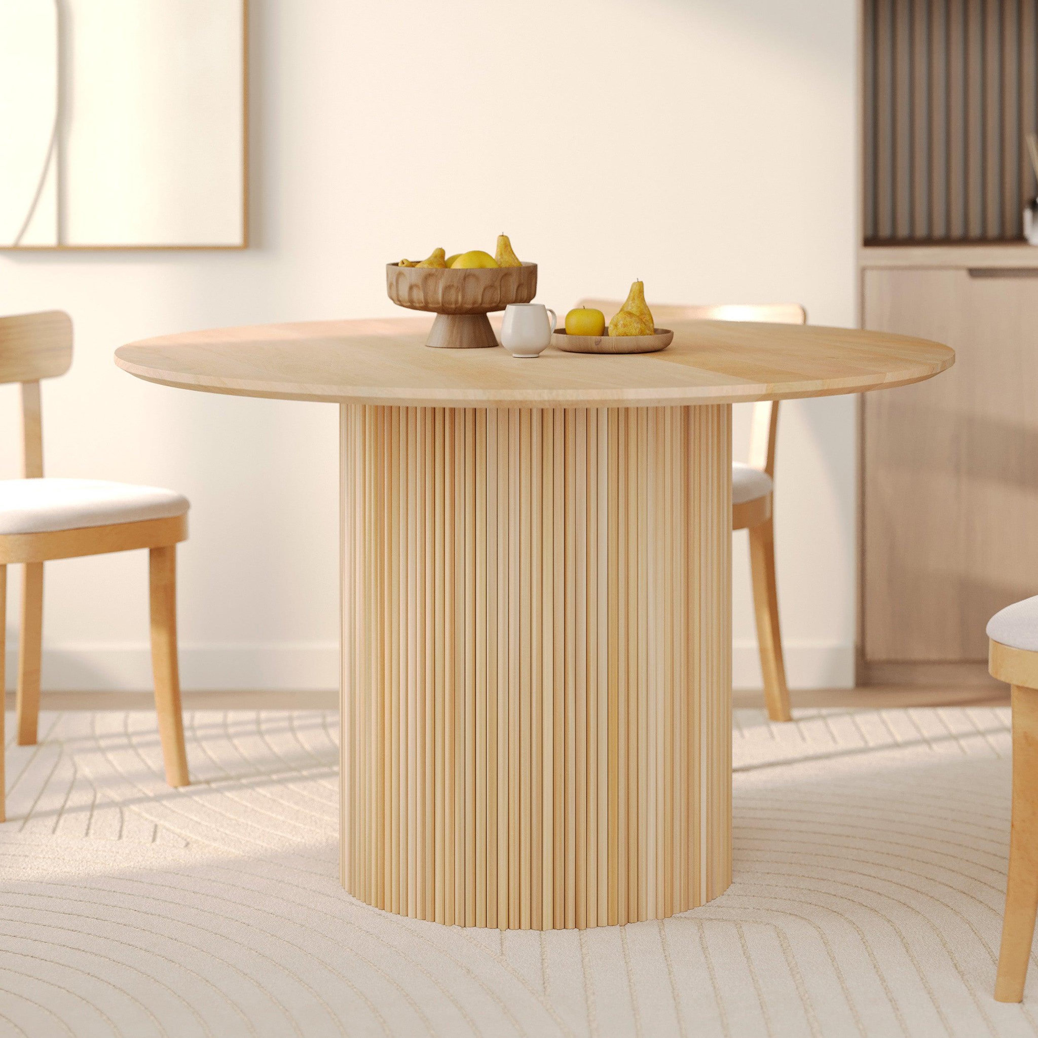 Voir la diapositive 2 : MAISON PAVANE Table ronde 4 personnes en bois de manguier d120 cm-agathe