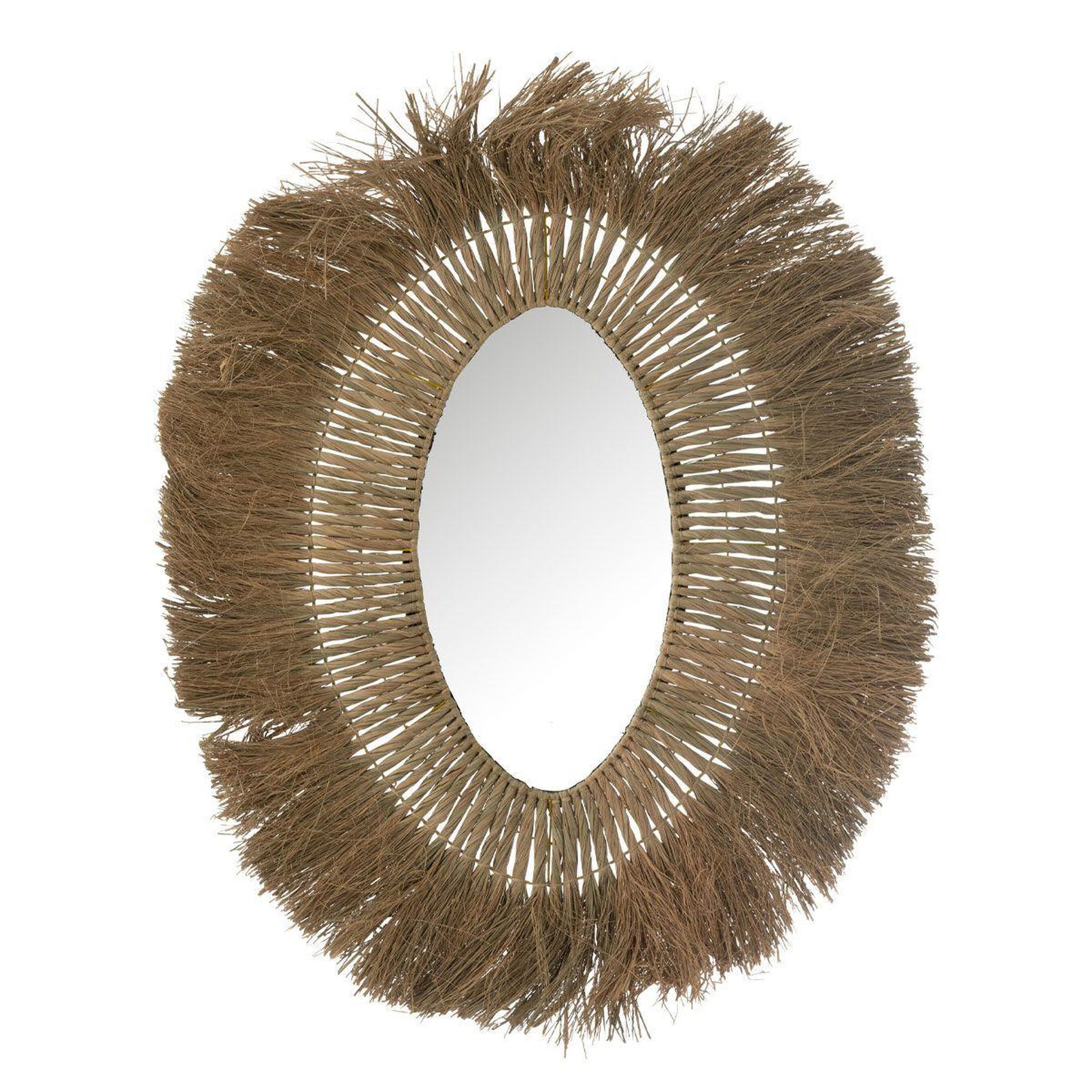 J-LINE Miroir Mural Ovale  Tressé  100cm Naturel
